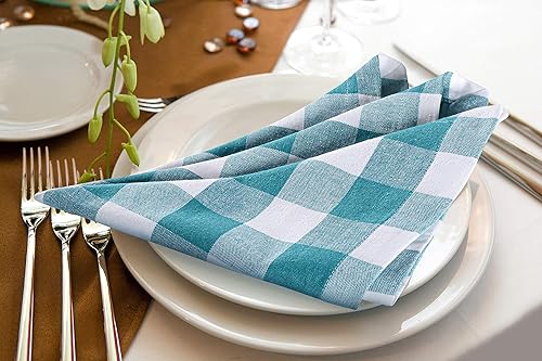 Miniatura 2 de Buffalow - Servilletas de tela a cuadros color verde azulado y blanco, servilletas de tela, servilletas de algodón, servilletas de cena, servilletas