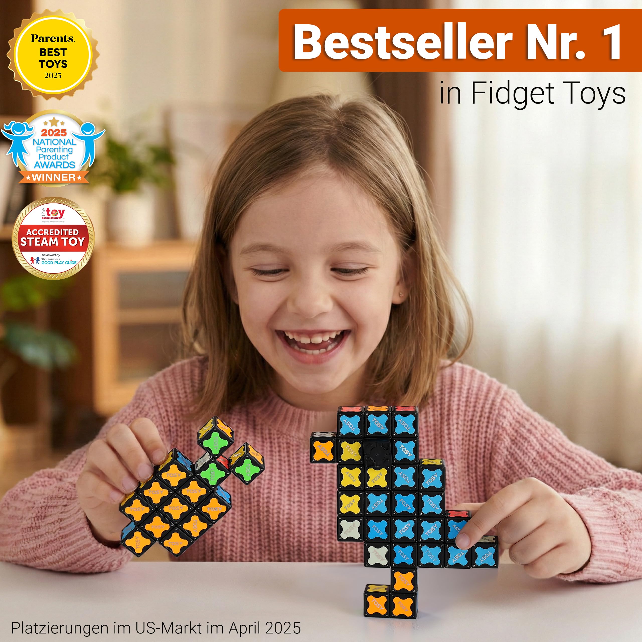 TOSY Magnet Cube 3x3 – 240 Magnete, 30 Bausteine, 7-in-1: Puzzlewürfel, kreative Bausteine, verwandelbarer Fidget-Spinner, Infinity-Würfel, UV-Taschenlampe, leuchtendes STEM/STEAM-Spielzeug