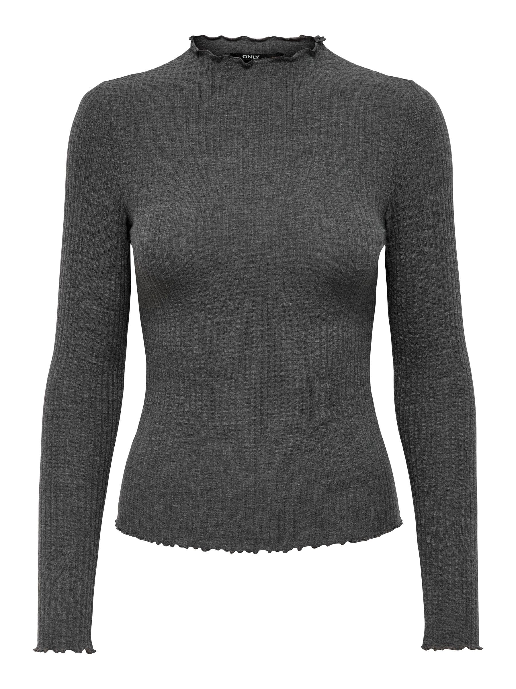 Only Women's Dark Grey Blend Onlemma L/S High Neck Top Noos Jrs Long Sleeve Shirt, Xs