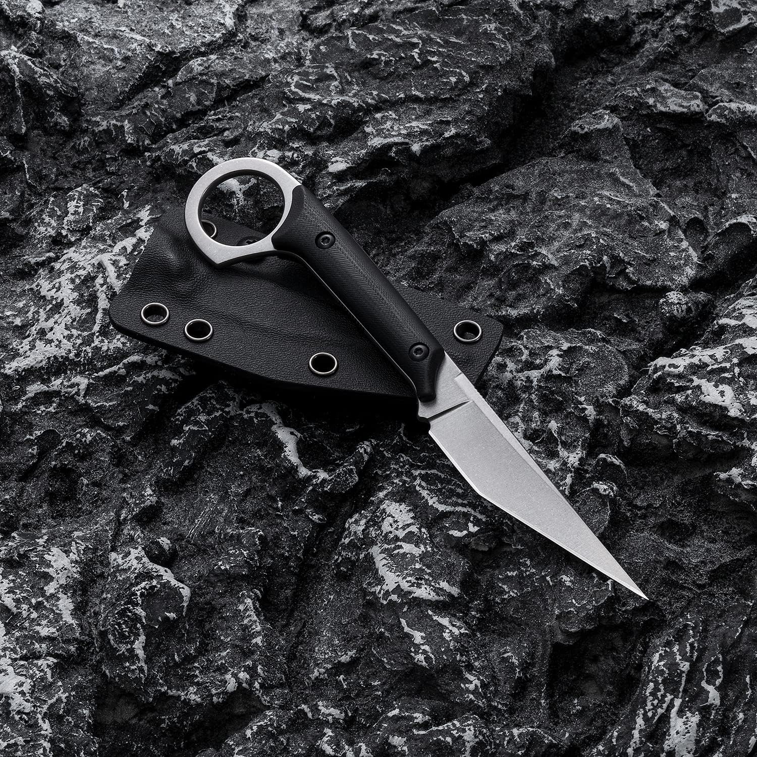 Fixed Blade Knife With D2 Stonewashed Steel Blade, G10 Handle - Tactical EDC Sharp Straight Utility for Outdoor Survival, Hiking, Camping - Kydex Sheath OS1014 (Silver)