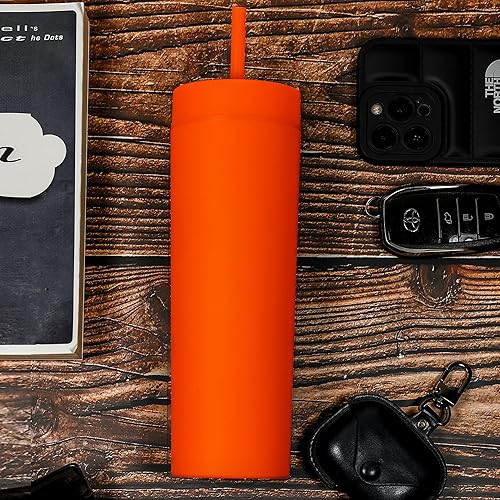 Miniatura 4 de Ezhydrate SKINNY TUMBLERS - Vasos acrílicos de color pastel mate de 16 onzas con tapas y pajillas, vaso de plástico de doble pared con tapa y popote