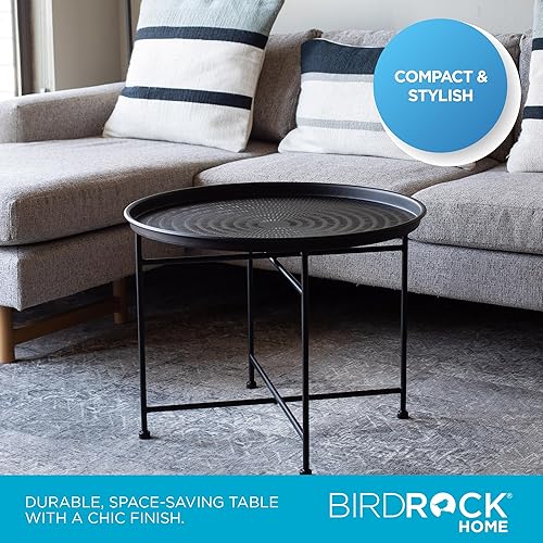 Miniatura 4 de BIRDROCK HOME Mesa auxiliar de metal pequeña negra mesa auxiliar circular para dormitorio, sala de estar, espacios de esquina martillada, mesa