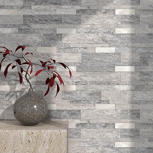 BeNice Azulejos de protección contra salpicaduras para cocina, despegar y pegar, azulejos de mosaico lineal impermeable para salpicaduras en muro