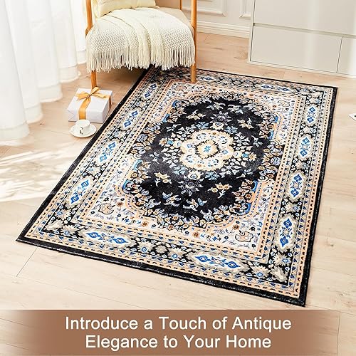 Miniatura 7 de ROCYJULIN Alfombra de 5 x 7 pies para sala de estar, alfombra lavable de 5 x 7 pies para dormitorio, alfombra de área baja con parte trasera de goma