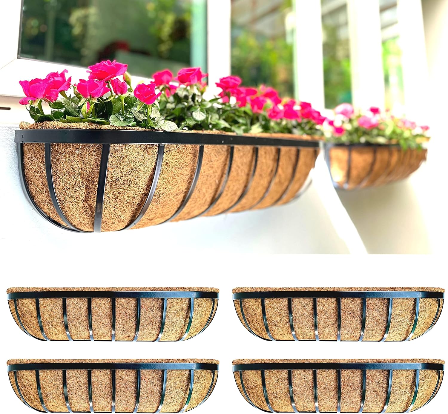 LaLaGreen Deck Railing Planter Boxes 4 Pack, 36 Inch Long