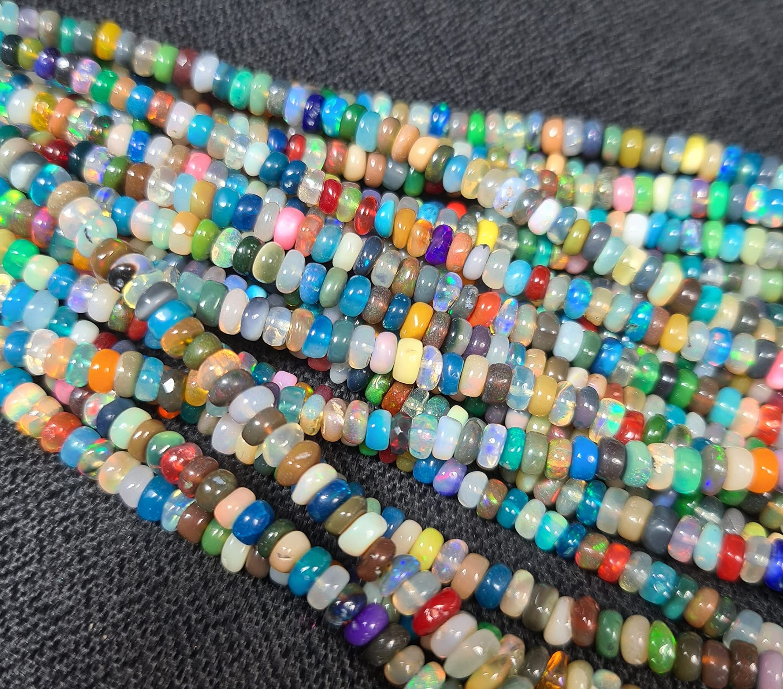 RARE GEMSTONE | Koraliki z wieloma opalami do produkcji biżuterii | Oryginalne etopskie koraliki | Gładkie etiopskie koraliki 40 cm sznur | Etiopski naszyjnik z opalem ognistym na prezent i biżuterię