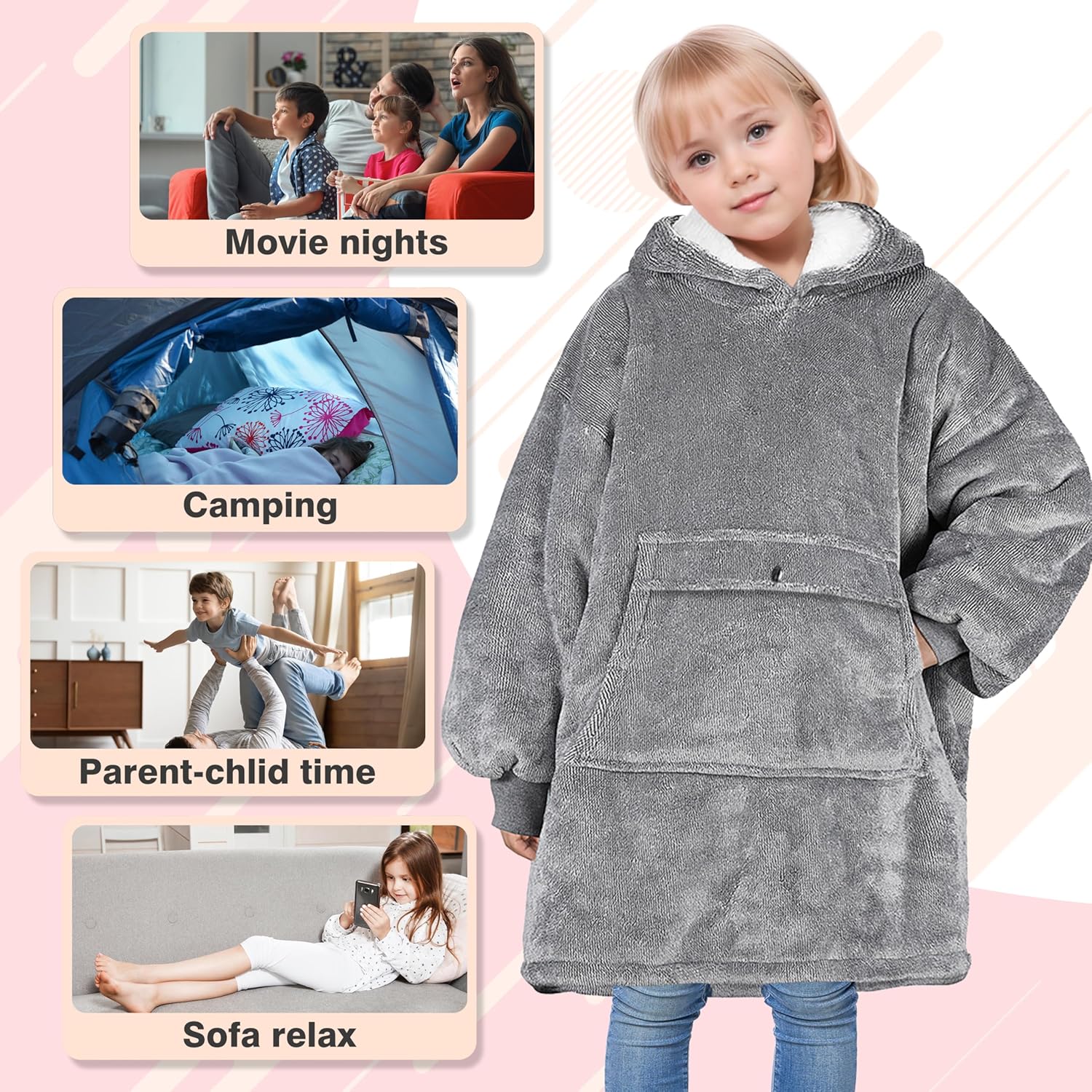 Catalonia Blanket Hoodie for Kids, Oversized Wearable Sherpa Sweatshirt Pullover for Teens Youth, Gift Idea - Image 5