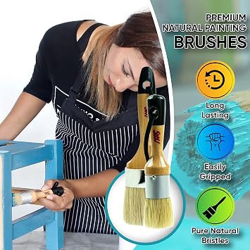 Modern Art Supplies Wax Brush Set - 2 Pack Chalk Paint Brushes, 2.5 inches