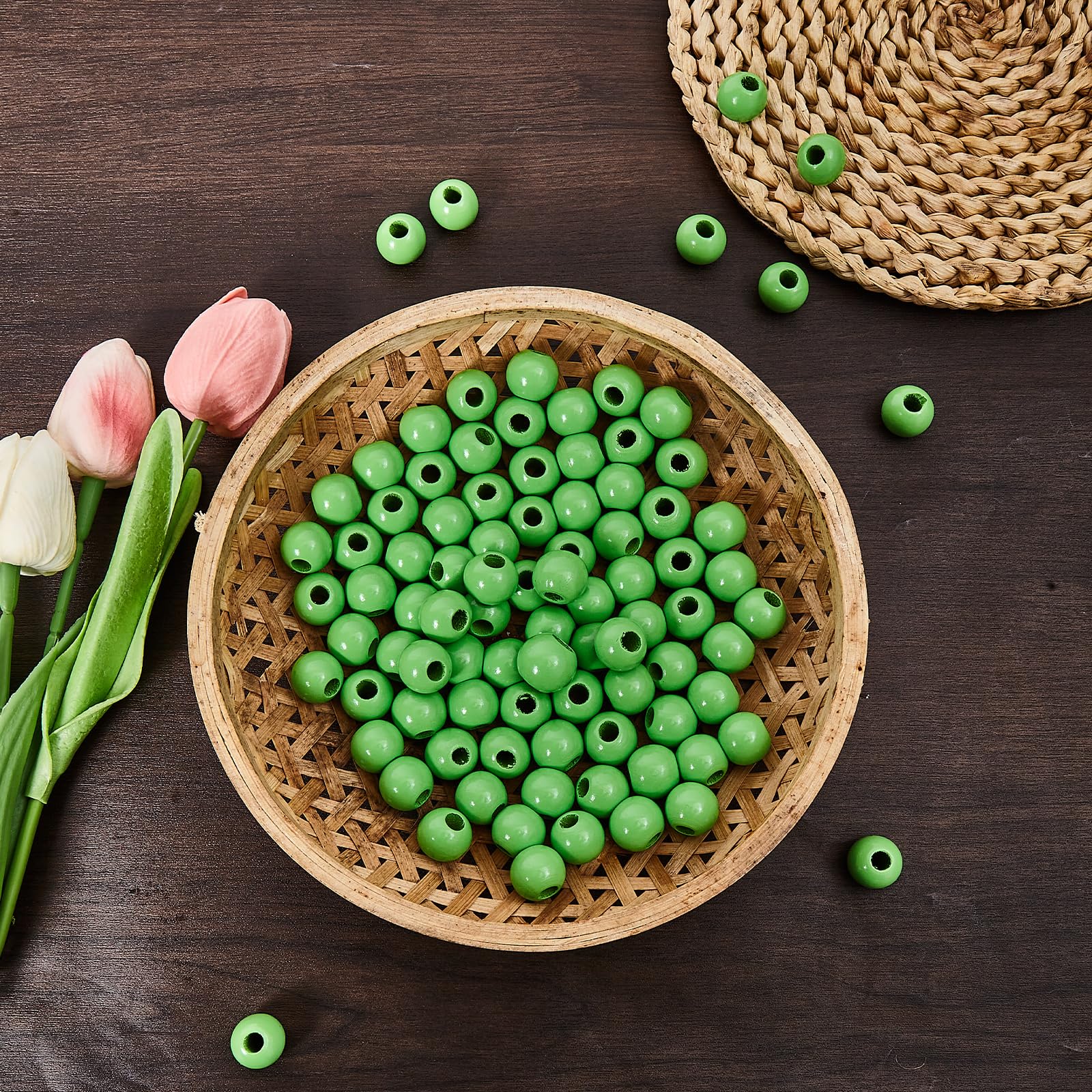 Lot De 100 Perles Rondes En Bois Naturel Brut De 12 Mm