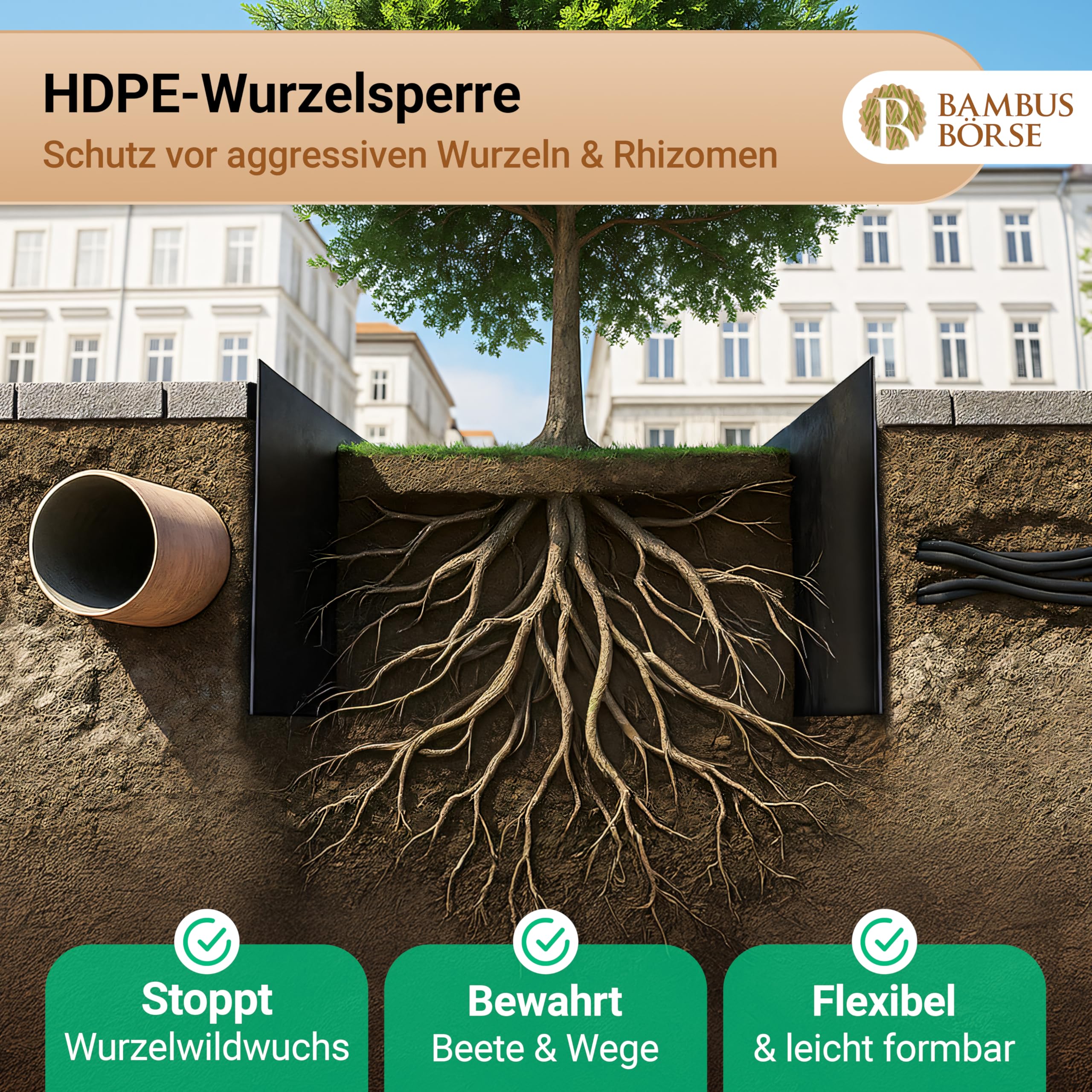 Wurzelsperre - Rhizomsperre 70cm hoch 2mm Stärke 10m Länge - individuell formbar - aus hochwertigem HDPE | Rhizomsperre Bambus | Wurzelsperre Bambus