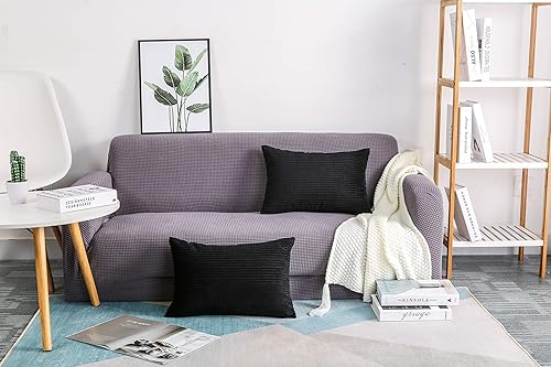 Miniatura 3 de TangDepot, Juego de 2 fundas de almohada decorativas de pana a rayas de terciopelo sólido a rayas (12 x 18 pulgadas, 2 piezas, 12 x 18 pulgadas,