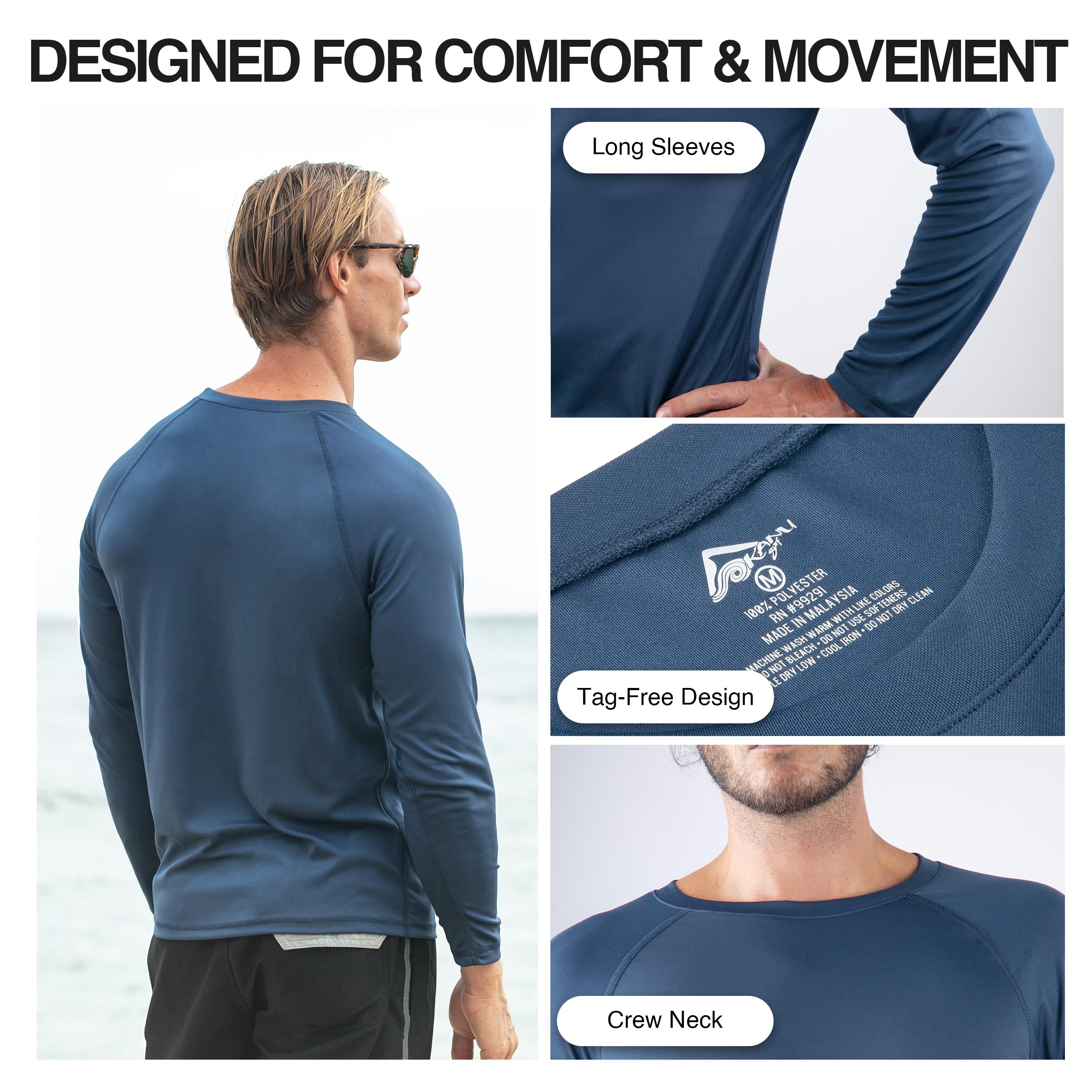 Kanu Surf Men's UPF 50+ Long Sleeve Rashguard Swim Shirt