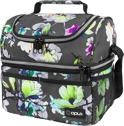 Miniatura 13 de OPUX Lonchera para mujeres, bolsa de almuerzo grande aislada para adultos, trabajo, doble cubierta, preparación de comidas, lonchera de doble