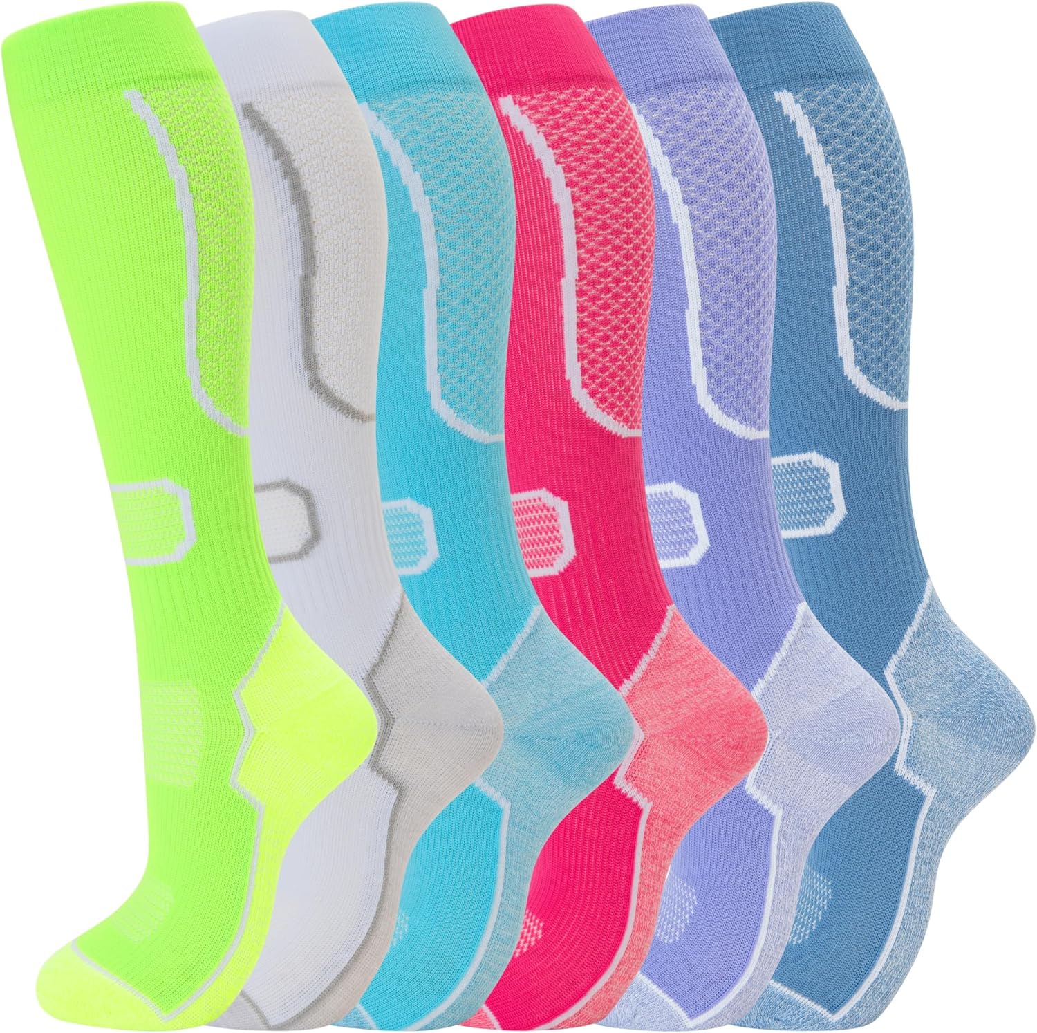 fenglaoda 6 Pairs Compression Socks for Women & Men Knee High Cute Circulation Socks for Nurse Pregnant Travel Athletic