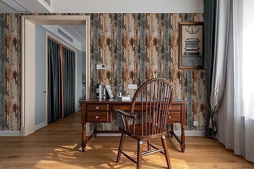 Miniatura 3 de Heroad Papel tapiz de madera de 393 x 17.7 pulgadas, papel tapiz de madera para despegar y pegar, papel de contacto de madera para gabinete, papel