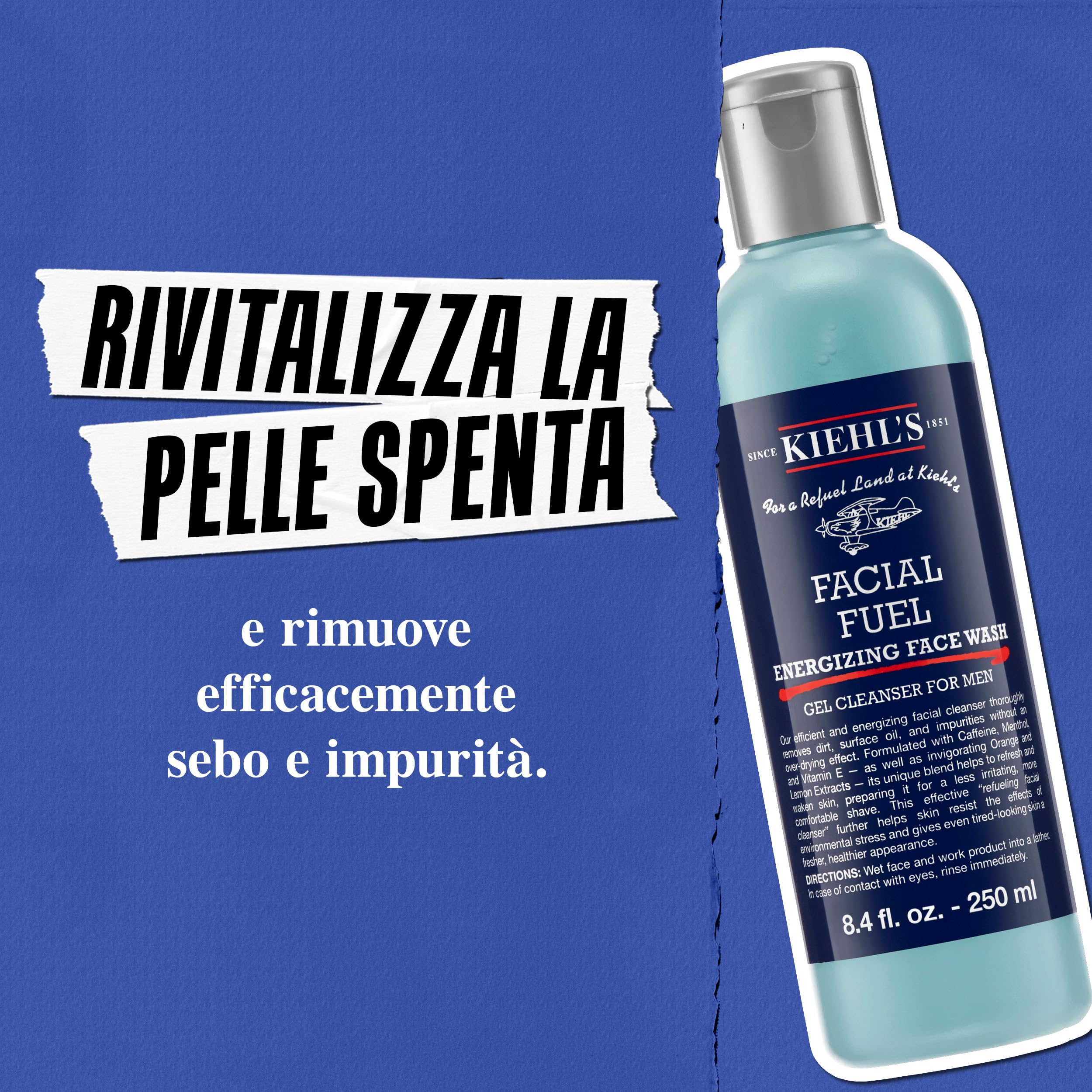 KIEHL'S Facial Fuel Energizing Face Wash, Gel Detergente Viso, Per la Pelle Maschile, Azione Rinfrescante, Con Caffeina, Mentolo e Vitamina E, 1 lt