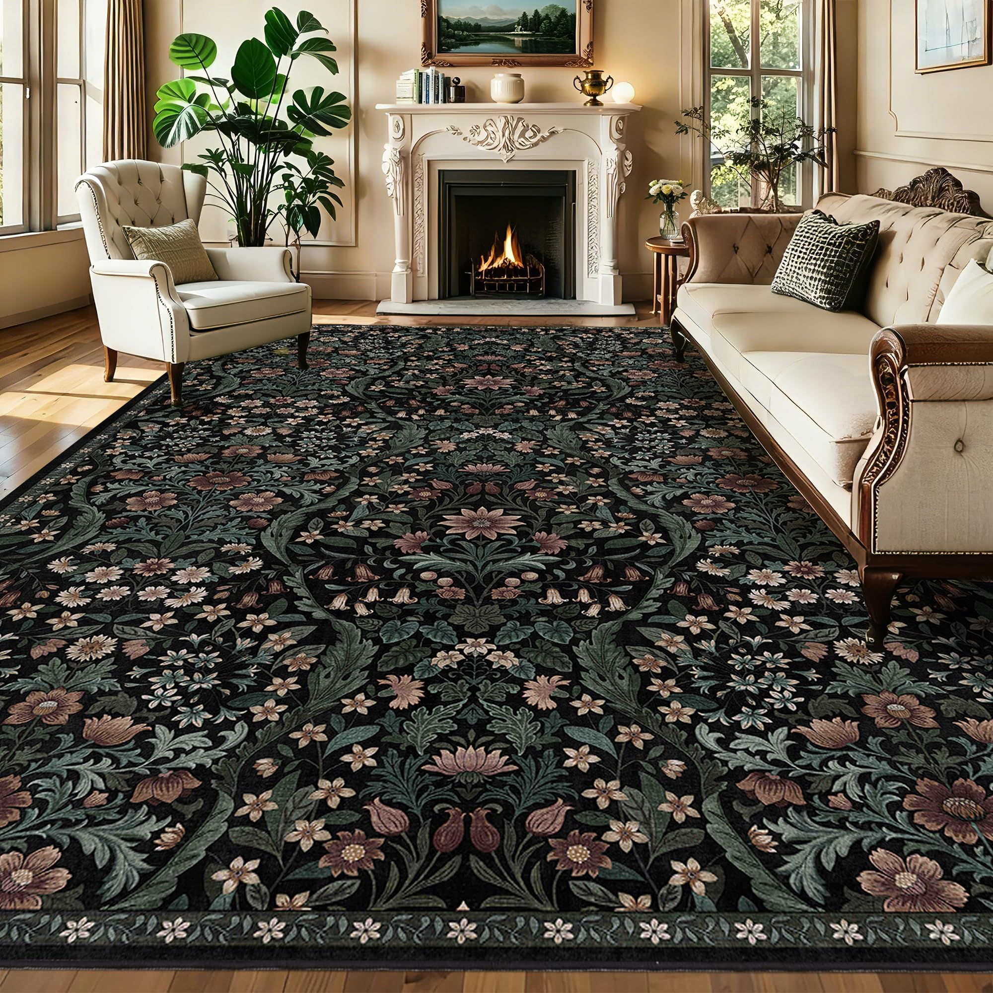 10x14 Large Rug Floral Botanical Boho Carpet for Living Room