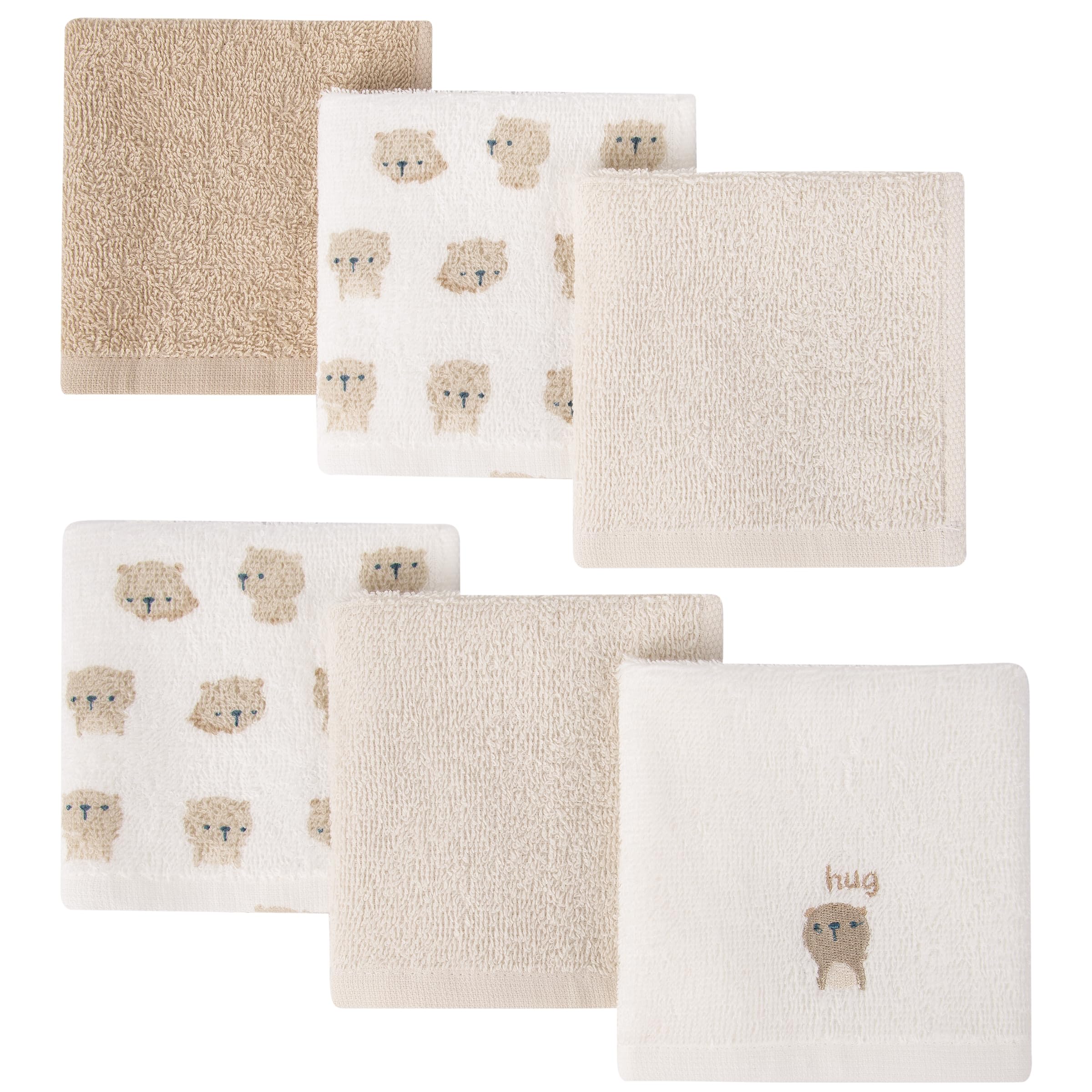 BEBE FAVOUR 6 Pack Baby Washcloths 100% Cotton Terry Soft and Absorbent Wash Cloths for Face Hand Body Burp Rag Wipes Essentials for Newborns Infants