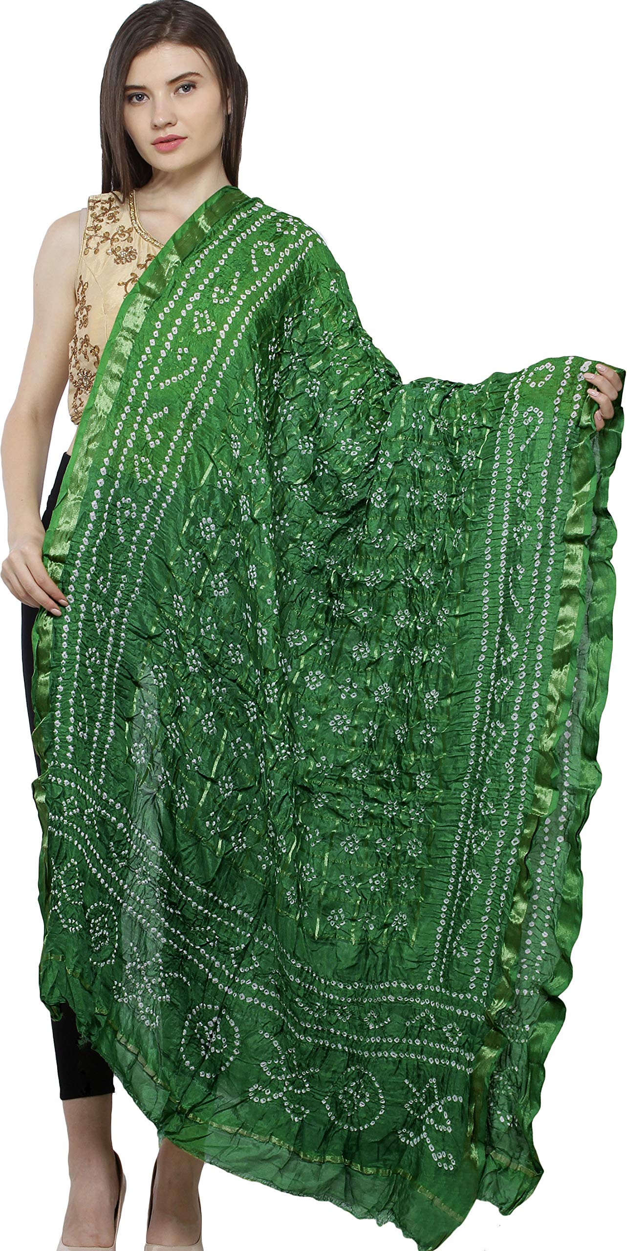 Exotic India Bandhani Gharchola Dupatta Tie-Dye di Jodhpur con trama a filo dorato