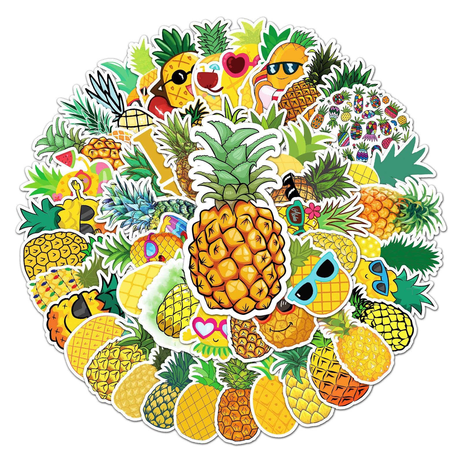 Affoto Girls Yellow Pineapple Stickers For Laptop (50 Pcs),Gift For Children Teens Adults Boys,Waterproof Cute Cartoon Stickers For Water Bottle,Vinyl Stickers For Journal,Dairy,Scrapbook,Skateboard