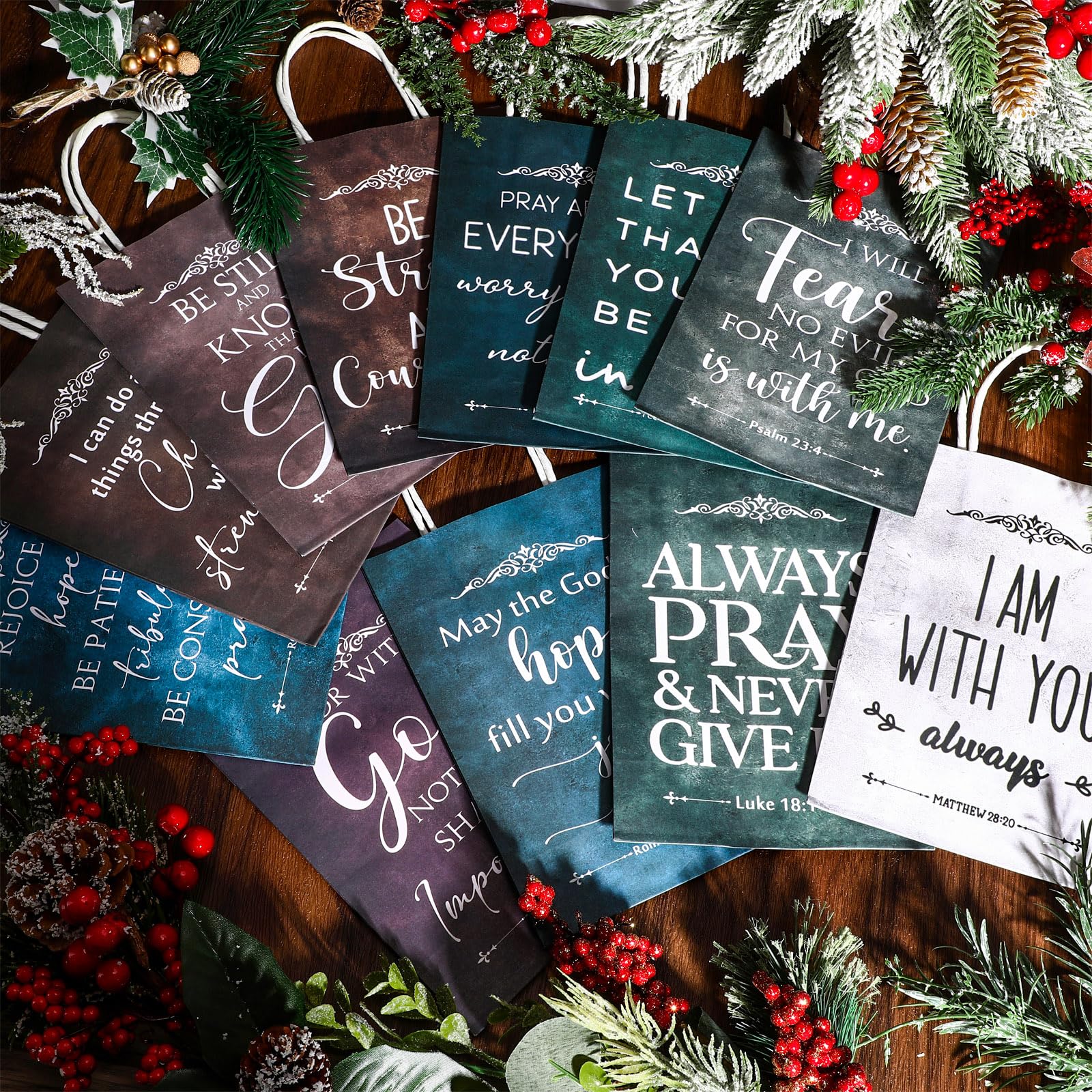 Skyygemm 24 Pcs Fathers Day Christian Gift Bags Bulk Religious Bible Verse Treat Bags with Handles Inspirational Scripture Church Gifts for Men Women Dad Mom Christian Church Party Favors Decorations
