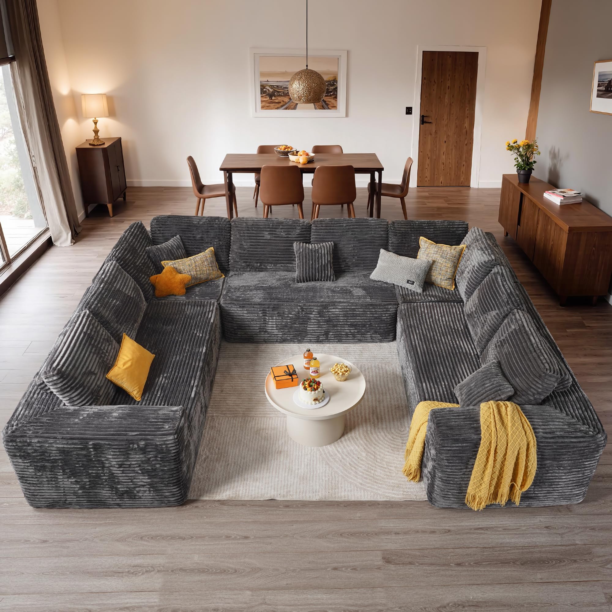 ovios Sectional Cloud Couch for Living Room, Modular Floor Sofa with Plush Corduroy, No Assembly Required, Big Comfy Couches Set with Fluffy Memory