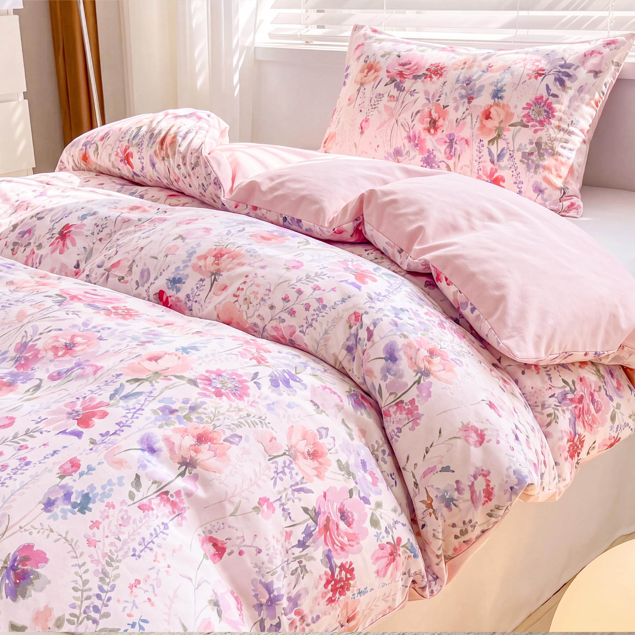 Bedsure Single Duvet Cover Set - Microfiber Reversible Bedding, Pink