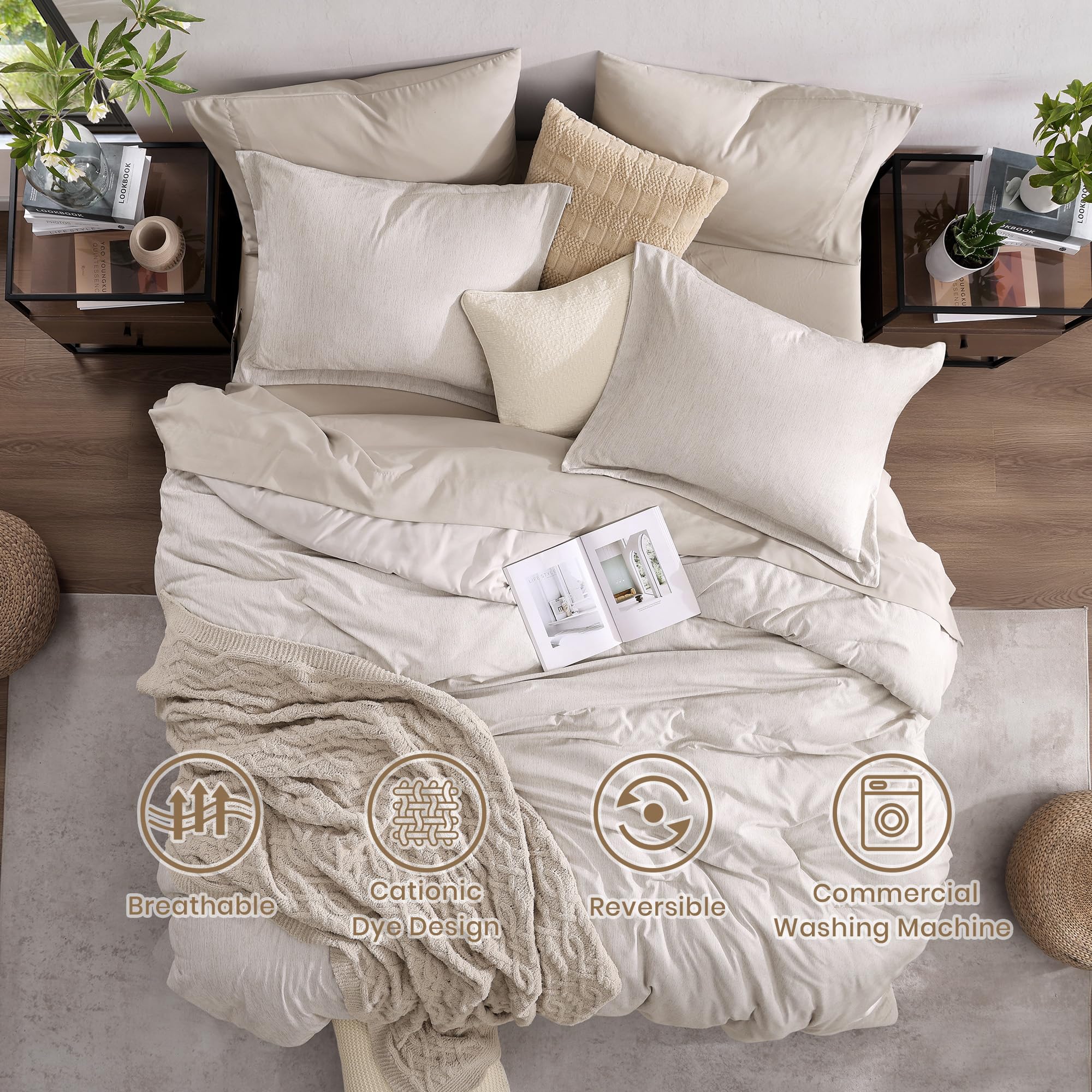 Amazon.com: Monbix Queen Size Comforter Set 7 Pieces Oatmeal Beige