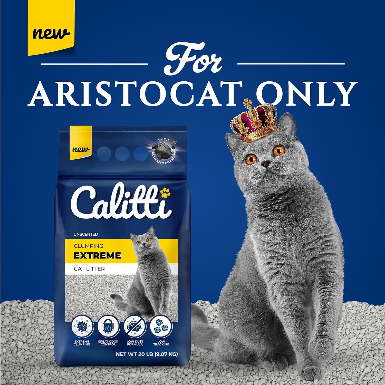 Calitti Extreme Clumping Cat Litter with Activated Charcoal - Strong Clumps, Maximum Odor Control, Low Dust, Unscented 20 lb