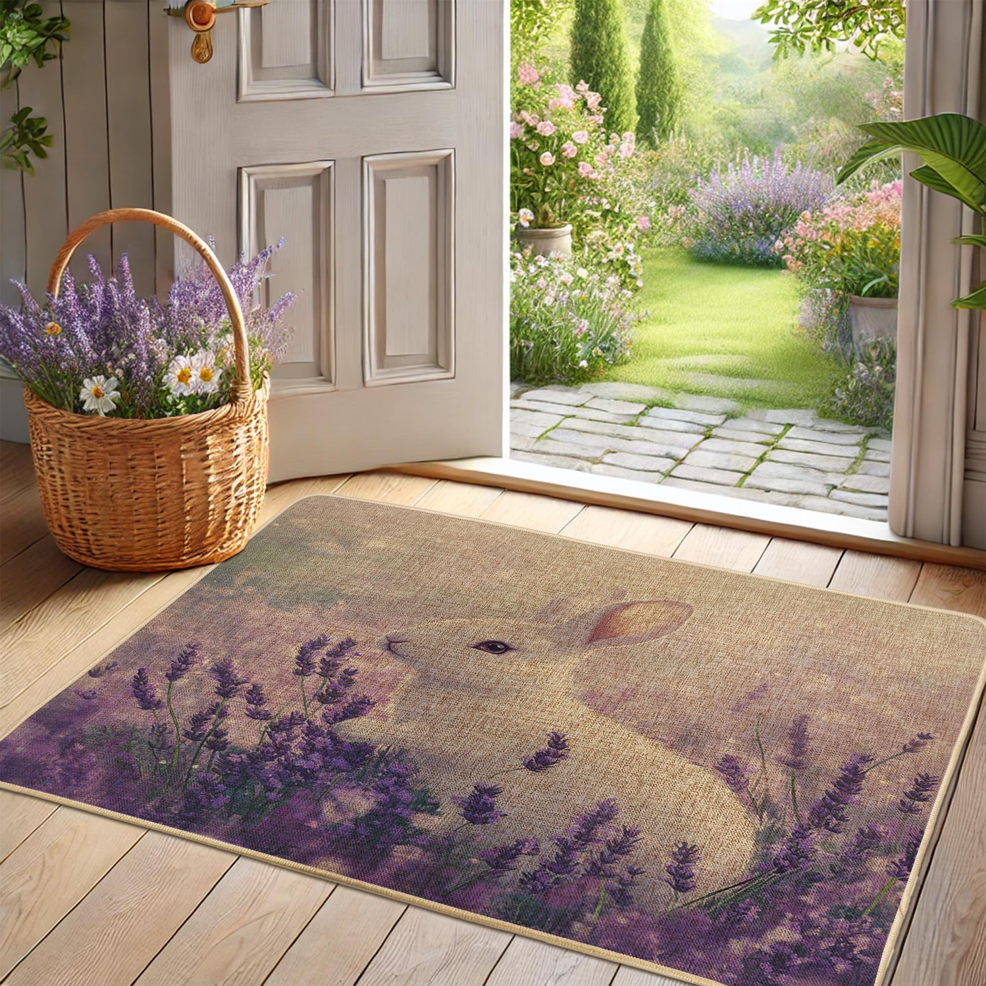 Paillasson extérieur pour entrée motif lapin de printemps