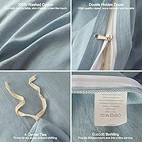 Vista 6 de ECOCOTT Juego de funda de edredón color azul neblina tamaño Queen, 3 piezas, 100% algodón lavado, 1 funda de edredón con cremallera y 2 fundas