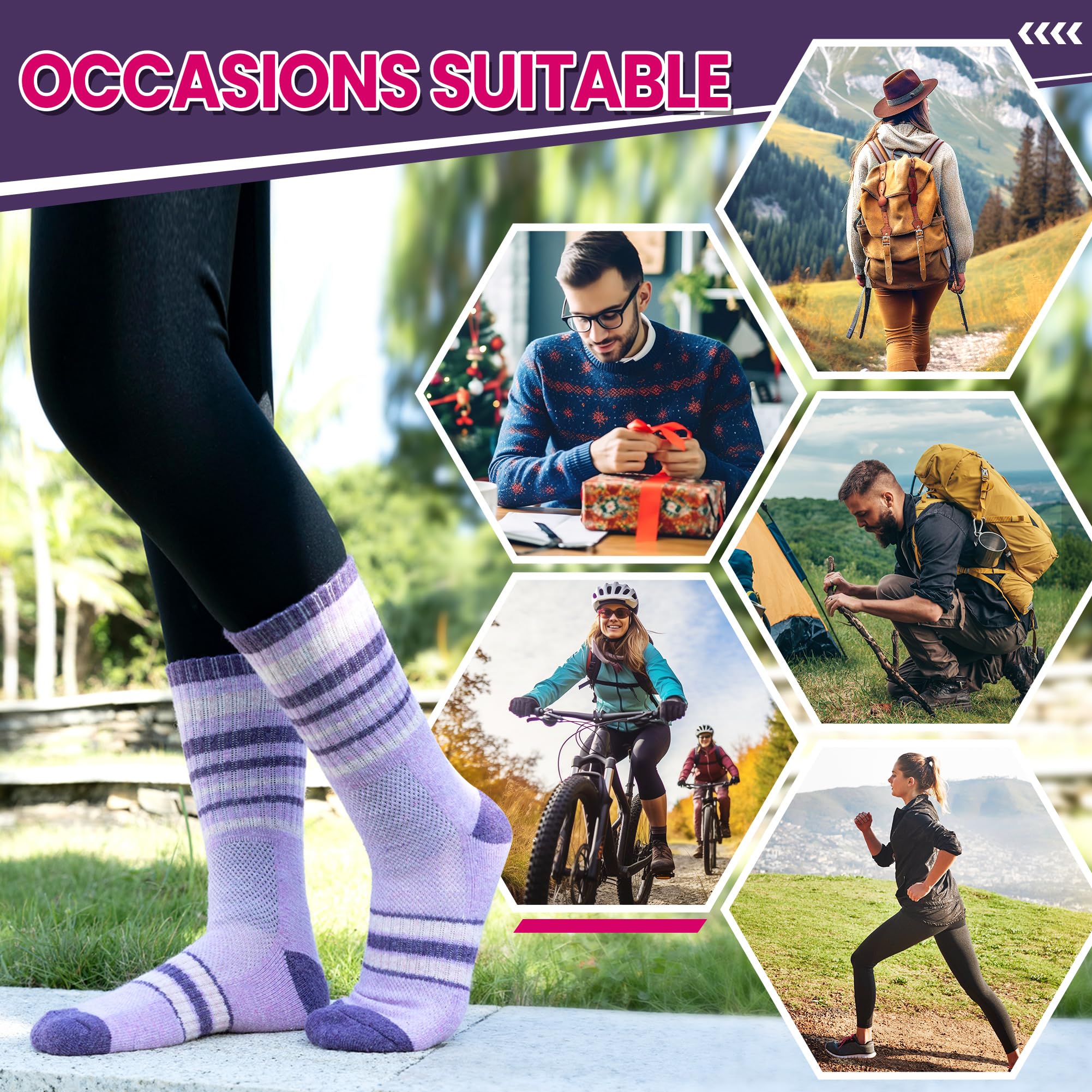 DoSmart Calcetines térmicos de lana merino para senderismo para mujeres y hombres, para invierno, cálidos, absorben la humedad, para botas de trabajo, calcetines de regalo, 5 pares