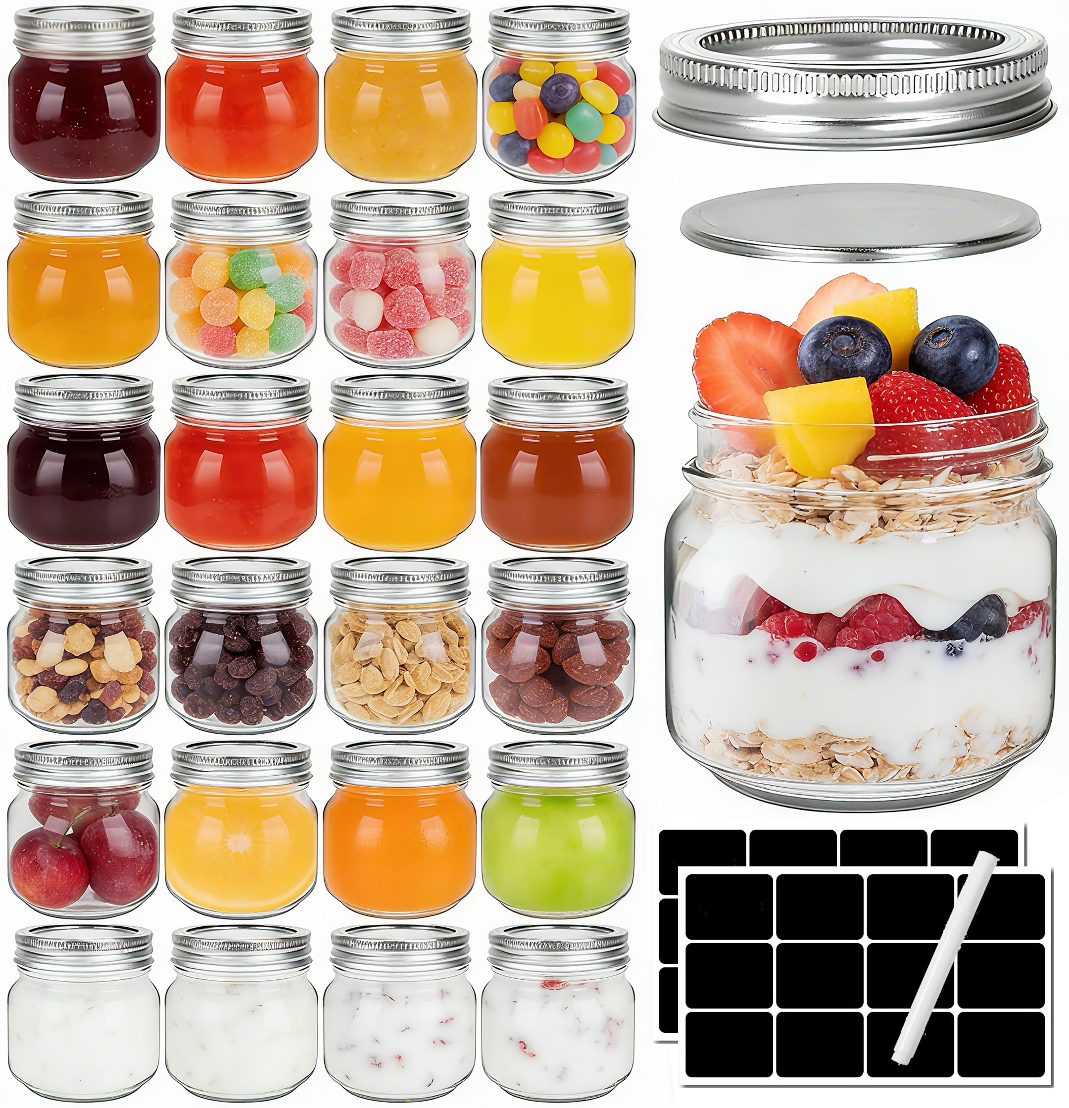 24 x 240ml Glass Mason Jars with Airtight Lids - 8oz Canning Jars for