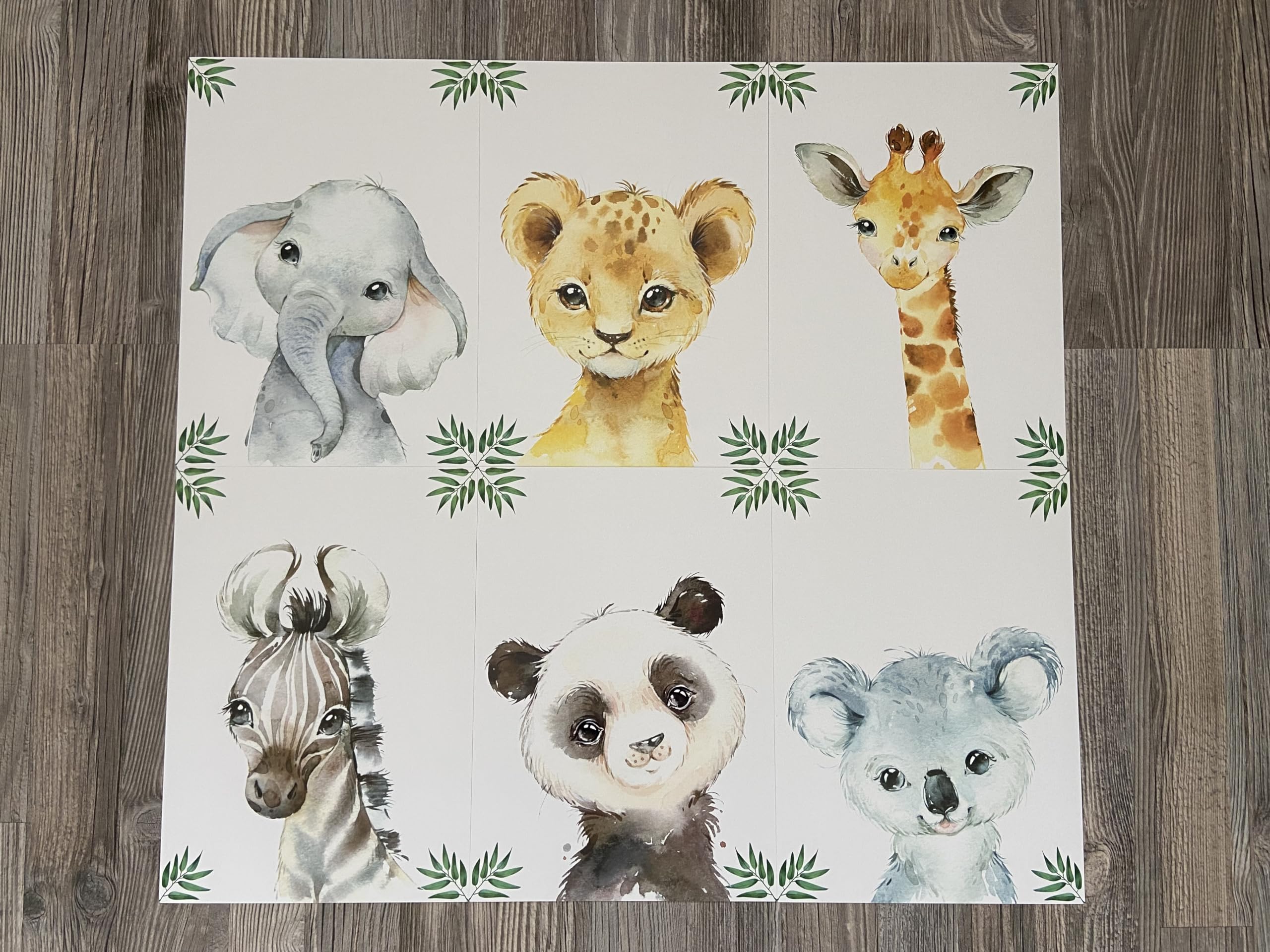 Baby Safari Animals for Girl or Boy Nursery Bedroom, Set of 6 Unframed Wall Art Prints, Jungle Leaves Posters, Nursery Decor Gift, Giraffe Elephant Lion (8x10)