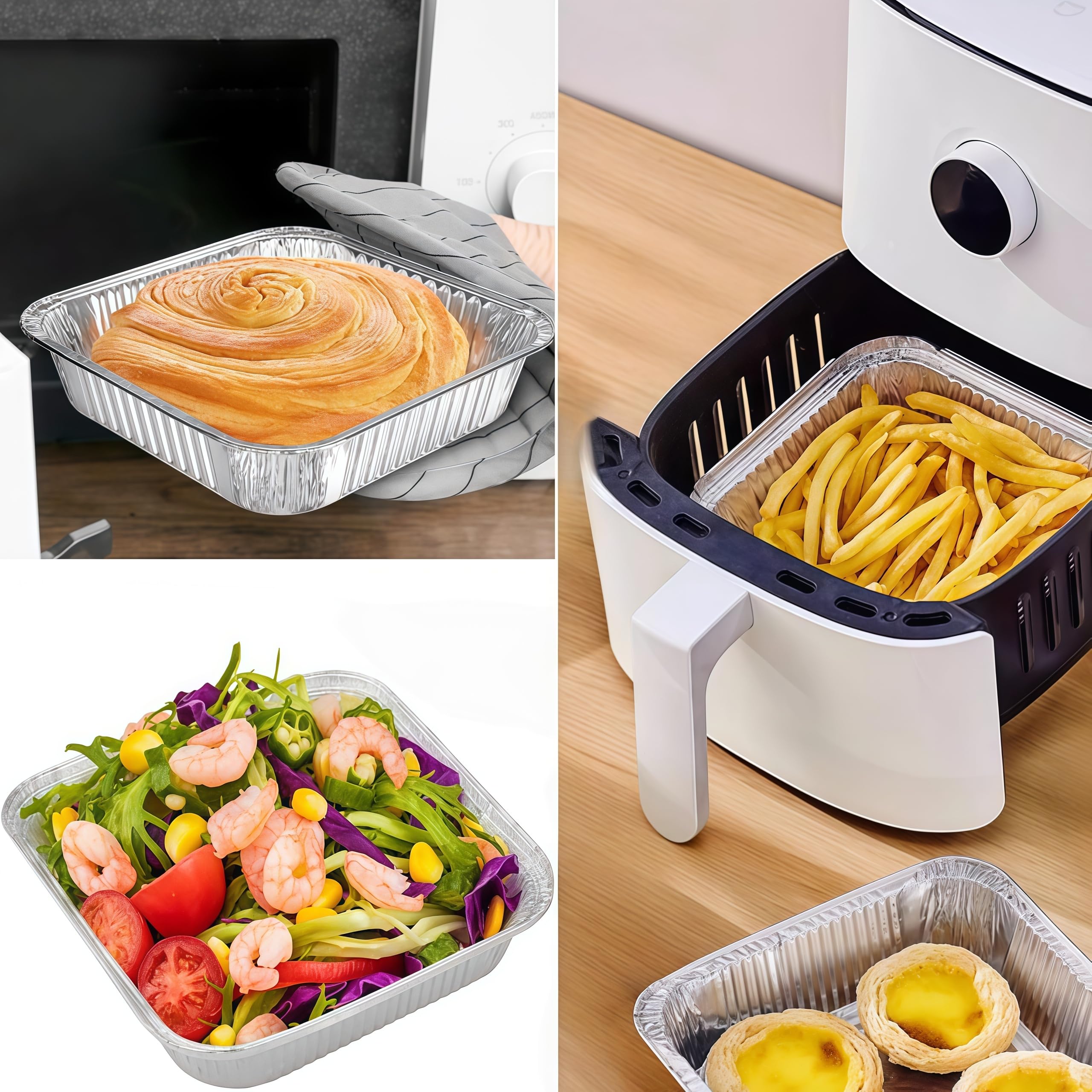 40 PCS Vaschette Alluminio Adatto al Forno per friggitrice ad Aria, 20 x 20 x 4 CM Teglie da Forno,Vassoi per Arrosti USA e Getta Forno Congelatore Sicuro Cottura Cottura alla Griglia Pentole