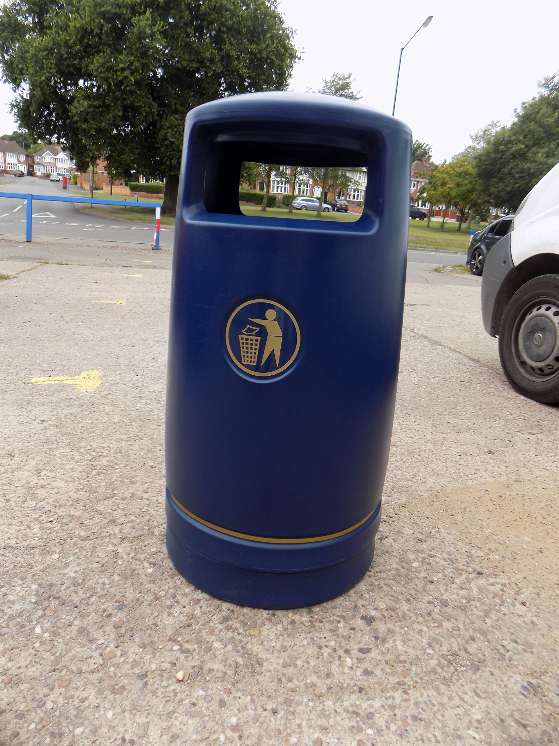 Advancedscape Hefton Large Capacity Plastic Outdoor Litter Bin Complete with an Ashtray Top - Street Waste Bin - BLUE