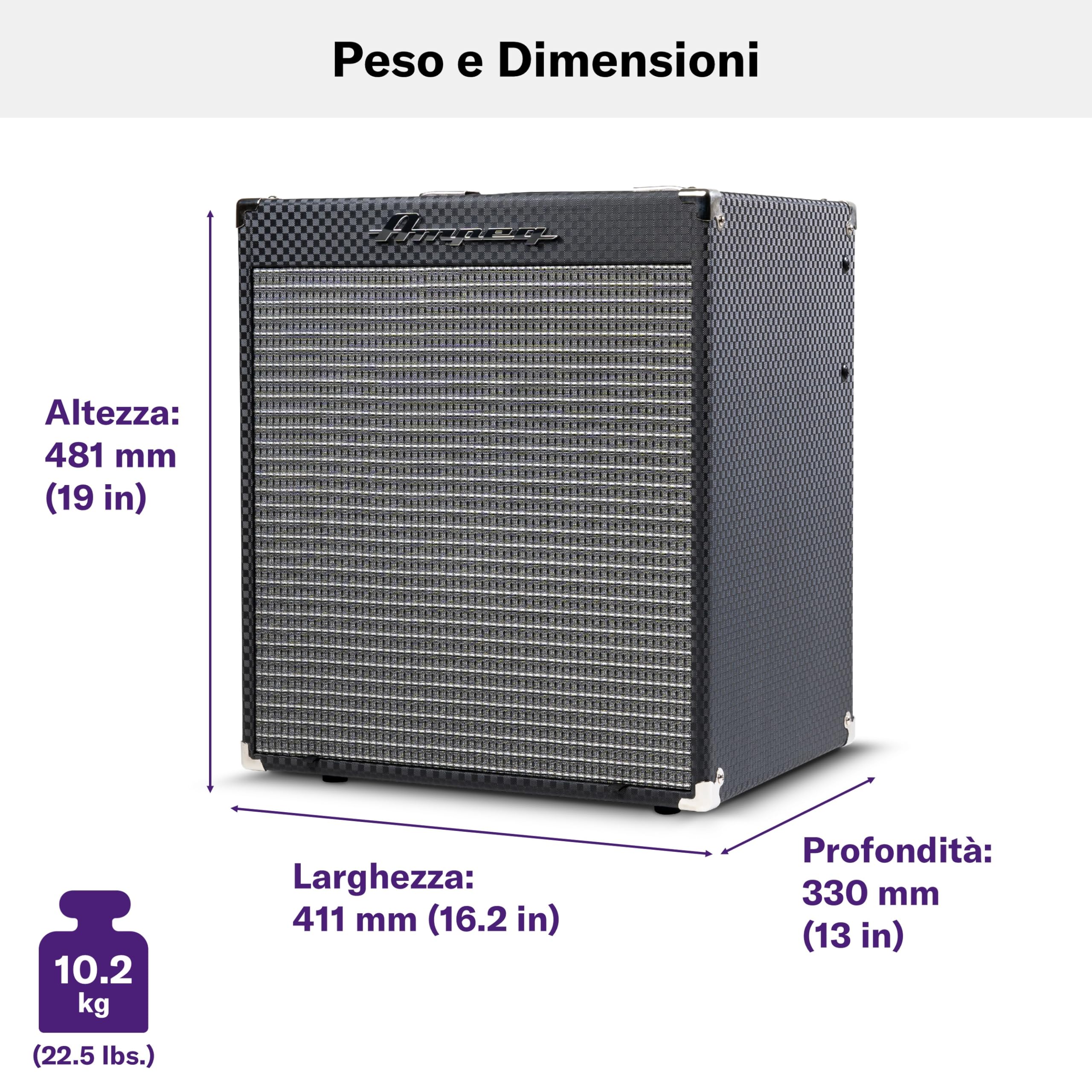 AMPEG RB-110 Combo per Basso – Amplificatore da Studio 50W con Storico Preamp AMPEG, Overdrive SGT, EQ a 3 Bande, Ingresso AUX, Uscita Cuffie, Line Out XLR e Speaker 1x10" – Nero