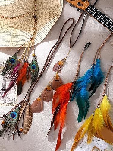 Miniatura 7 de Juego de 6 diademas de plumas y pinzas para el pelo, estilo bohemio con clip de plumas, peine hippie para mujer (estilo elegante)
