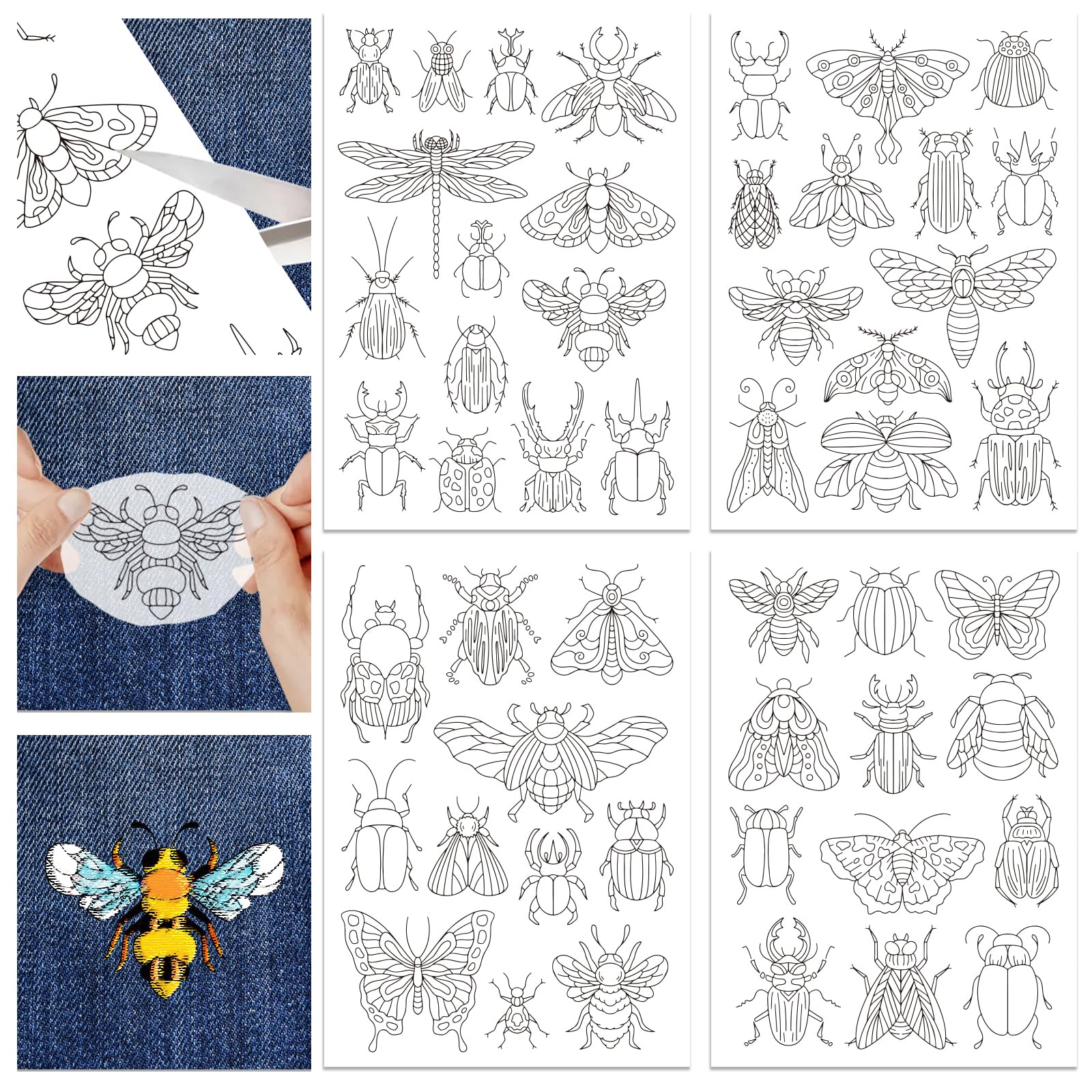 GLOBLELAND 4 Sheets Insect Patterns Stick and Stitch Water Soluble Stabilizer for Embroidery Adhesive Hand Sewing Stabilizers Non-Woven Fabrics Aid Drawing Sketch 11.7x8.3inch
