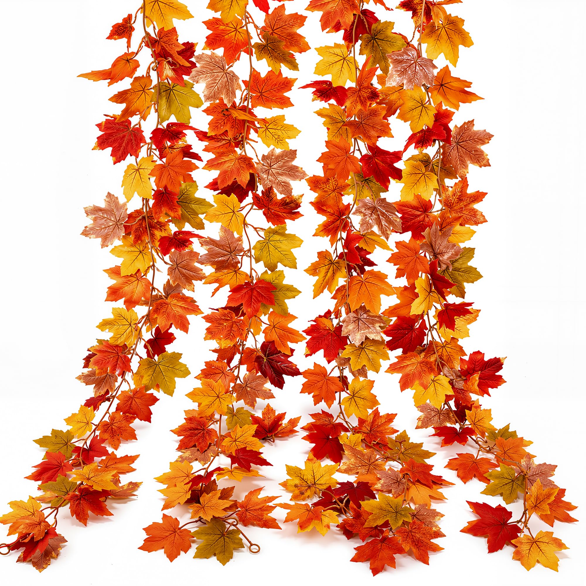 OWLKELA 4 Pcs Artificial Autumn Maple Leaf Garland, 5.74 ft, 8 Hooks