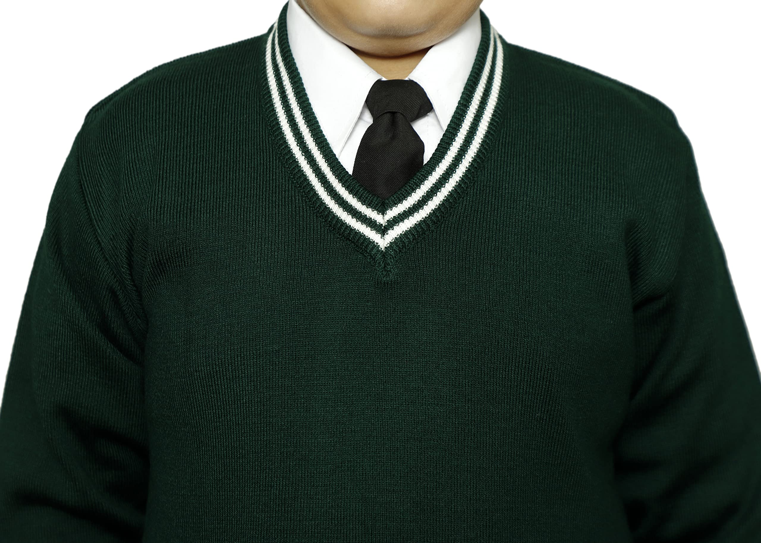 KIRONIKNIT School Uniform Full Sleeves Sweater - Daffodil (26, Bottle Green - White Stripes) - Image 3 thumbnail