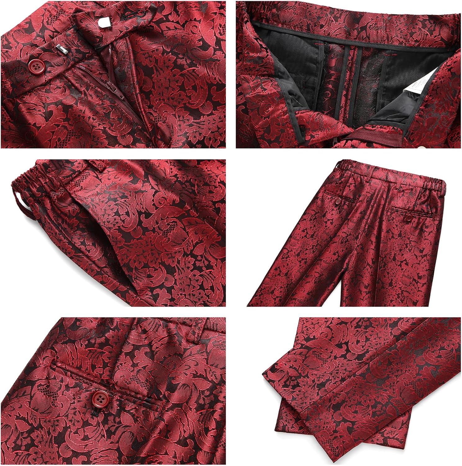 Lamgool Boys Suit 3 Pieces Slim Fit Tuxedo Formal Set with Floral Jacquard Jacket Pant Vest for Wedding Prom Party Size 4-16Y - Image 7