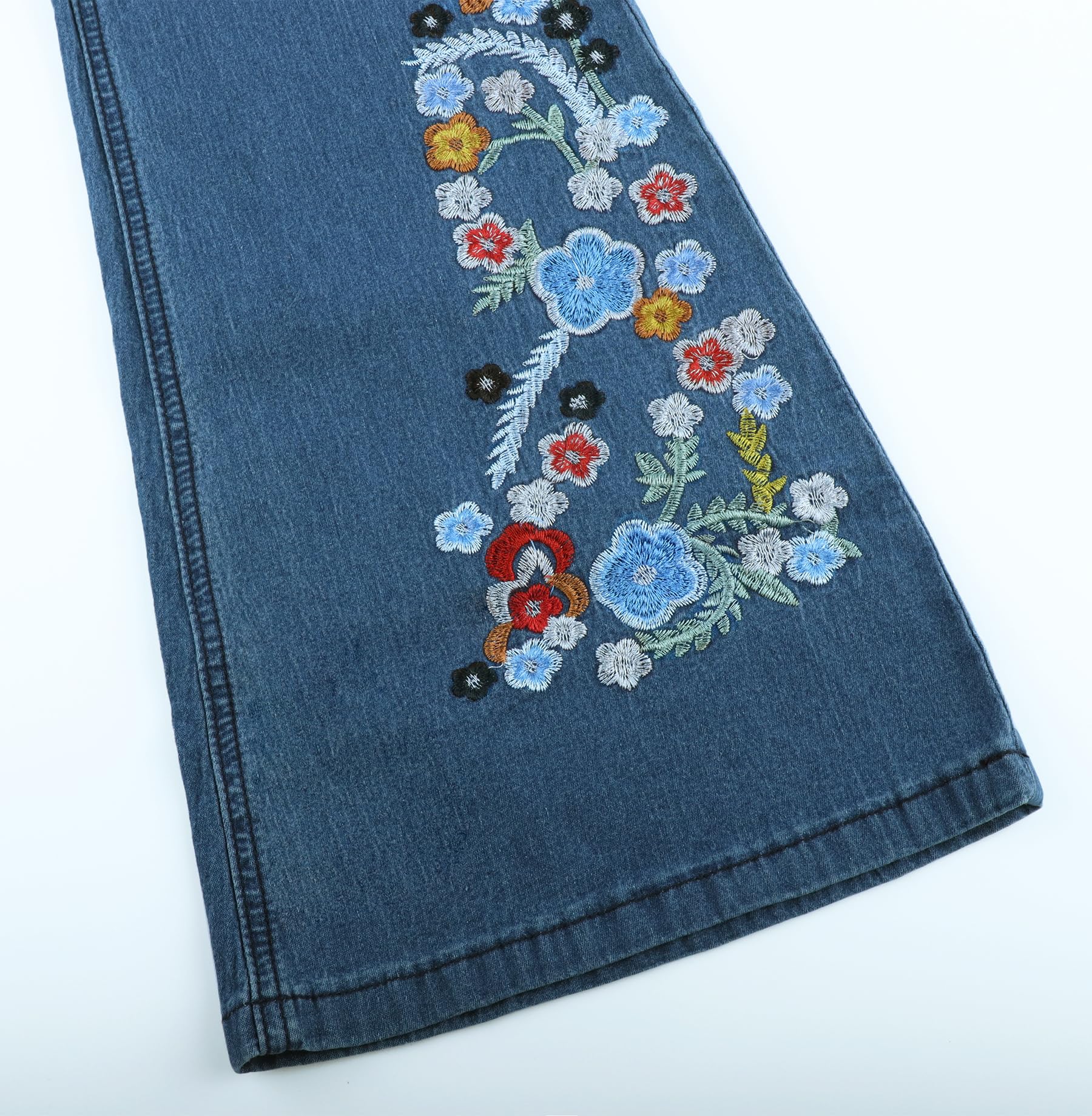 XKBHYD Ladies Embroidered Jeans Womens Wide Leg Bell Bottom Denim Pants Vintage Stretch Butt Lifting Washed Jeans