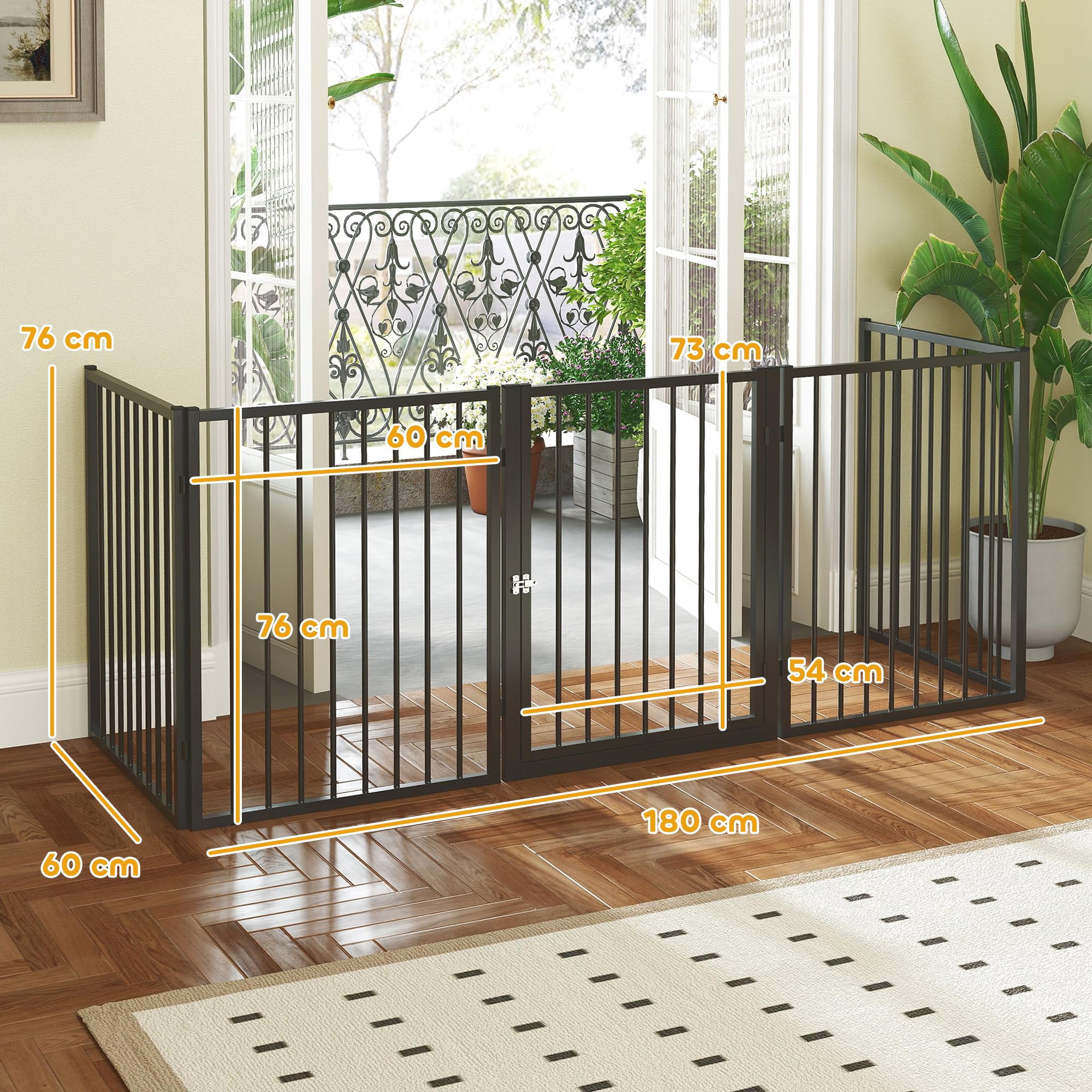 PawHut Hundepark, Hundegehege mit 5 Paneelen, modular und faltbar, tragbares Gehege aus Metall 76H cm mit Tür, Zaun für Katzen, Welpen und Kleintiere, drinnen und draußen, schwarz