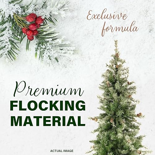 Miniatura 13 de Fraser Hill Farm Árbol de Navidad artificial flocado de abeto búfalo de 6.5 pies con doble luces LED multicolor y blanco cálido y soporte, árbol LED