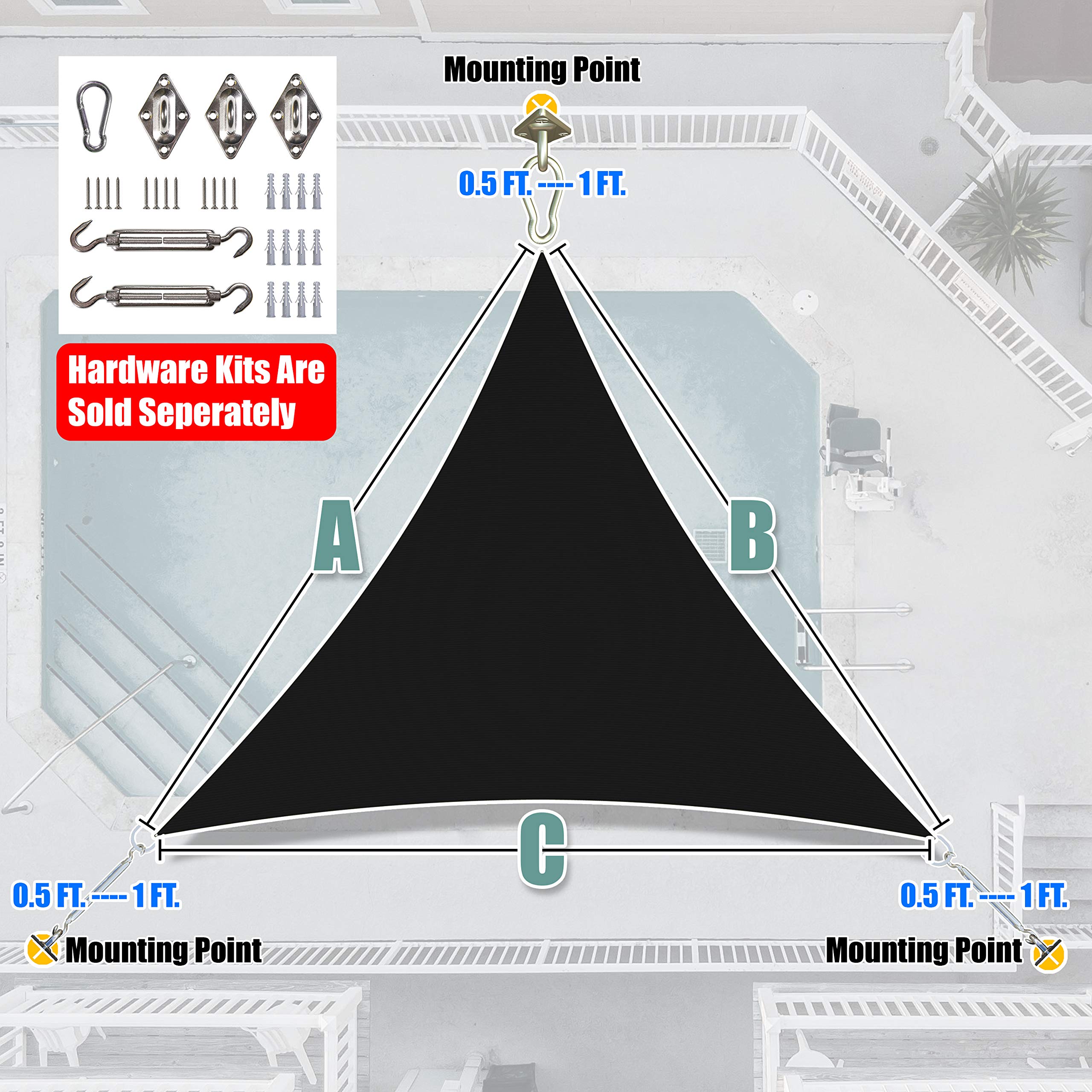 Amgo tamaño personalizado para hacer toldo vela toldo tela de malla UV bloque derecho triángulo ATAPRT24 – Grado comercial Heavy Duty