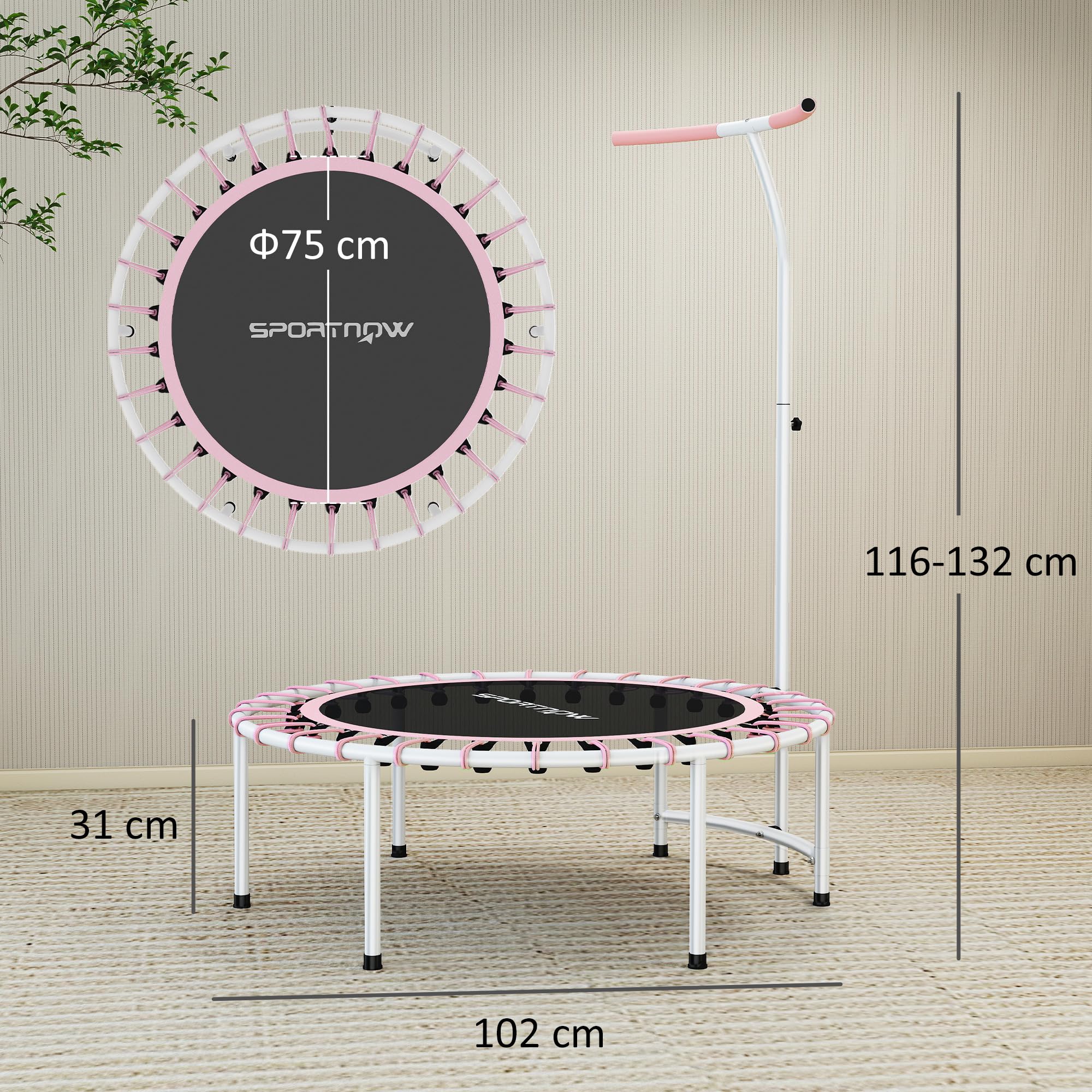SPORTNOW Trampolín de Fitness Adultos Ø102 cm, Mini Cama Elástica Fitness con Mango Ajustable de 5 Niveles, Marco de Acero, para Entrenamiento Piernas, Cuerpo en Hogar, Oficina, Gimnasio, Rosa