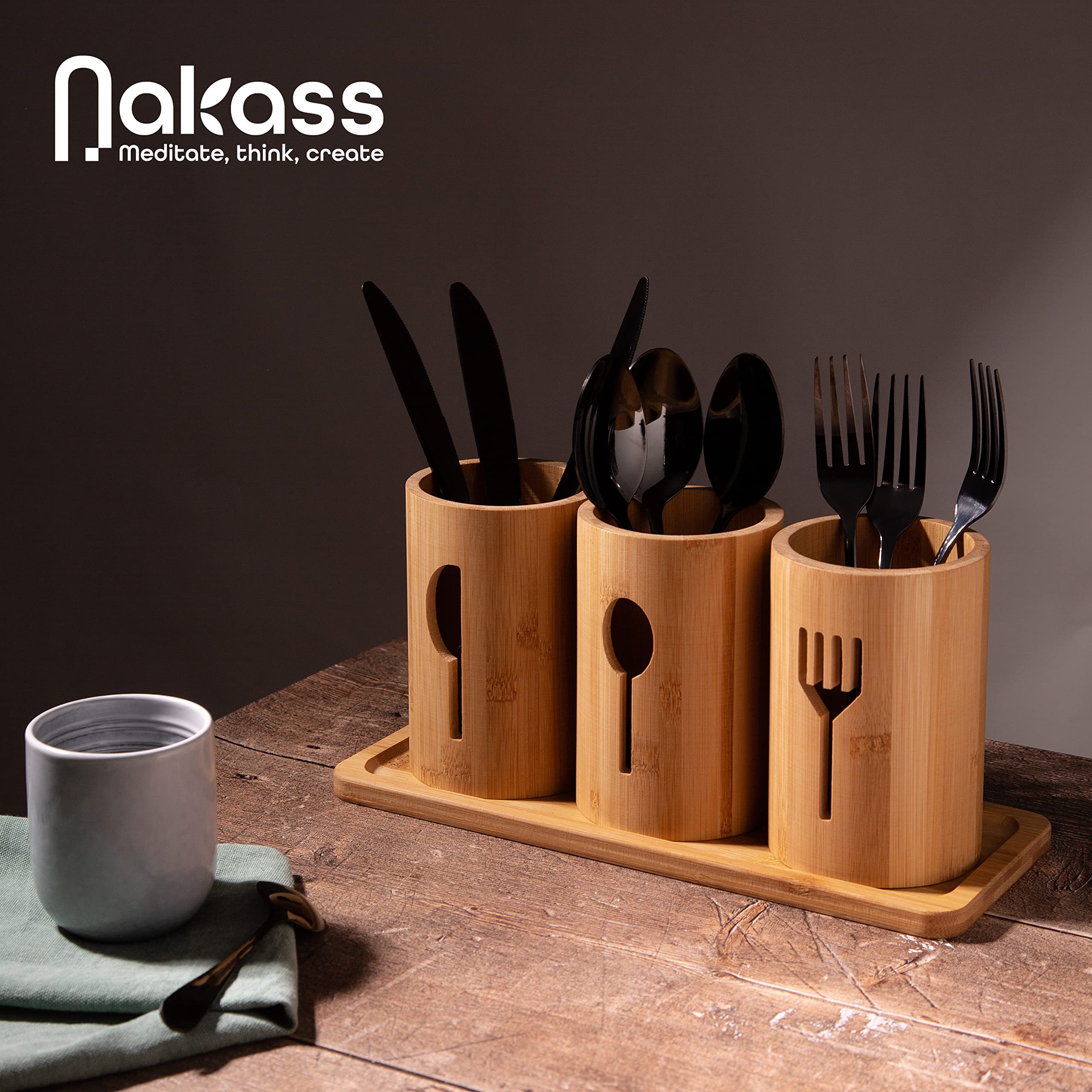 Nakass Portaposate In Bambù 4 Scomparti – Organizer Da Cucina In Legno Per Posate E Utensili – Regalo Inaugurazione Casa