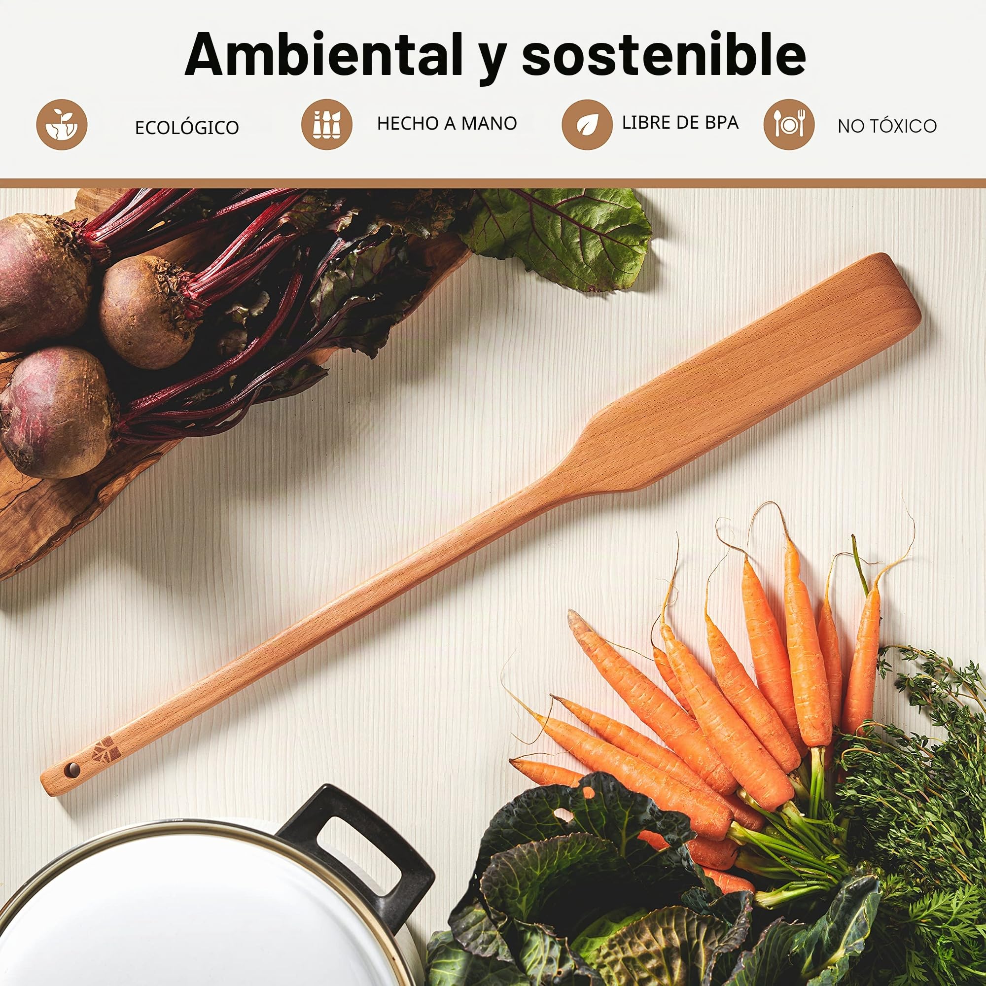 Espátula de Madera - 60 cm Espatula Cocina, Espátula para Cocinar y Revolver - Cuchara de Madera Resistente para Ollas Grandes de Woodenhouse