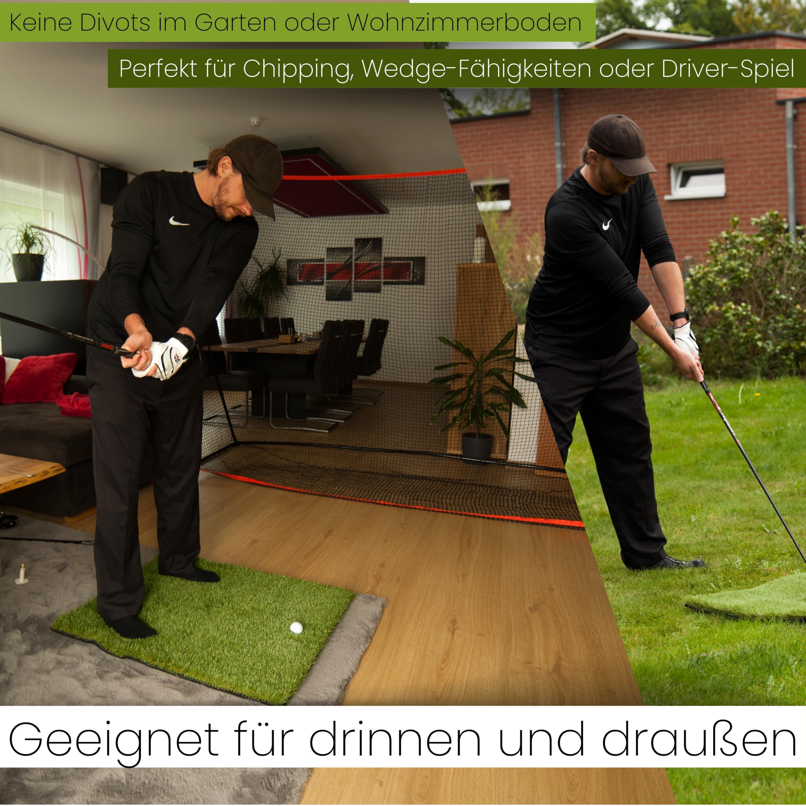 Golf Abschlagmatte 85 x 65 x 4cm, Indoor Outdoor, inkl. Tee + Teehalter verstellbar, tragbar, zusammenrollen, chippen, Driven